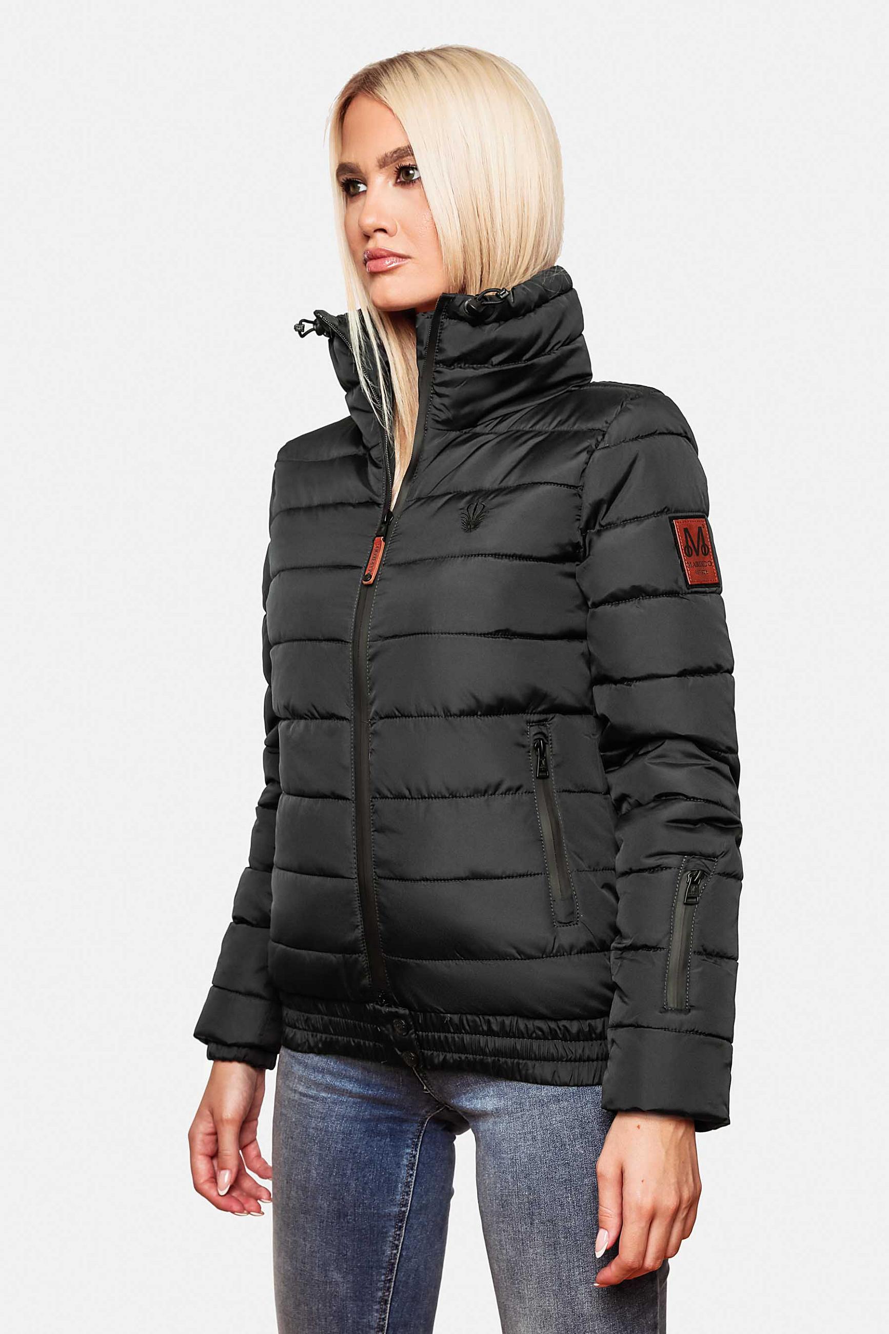 Kurze Winter Steppjacke mit Kapuze "Poison" Schwarz