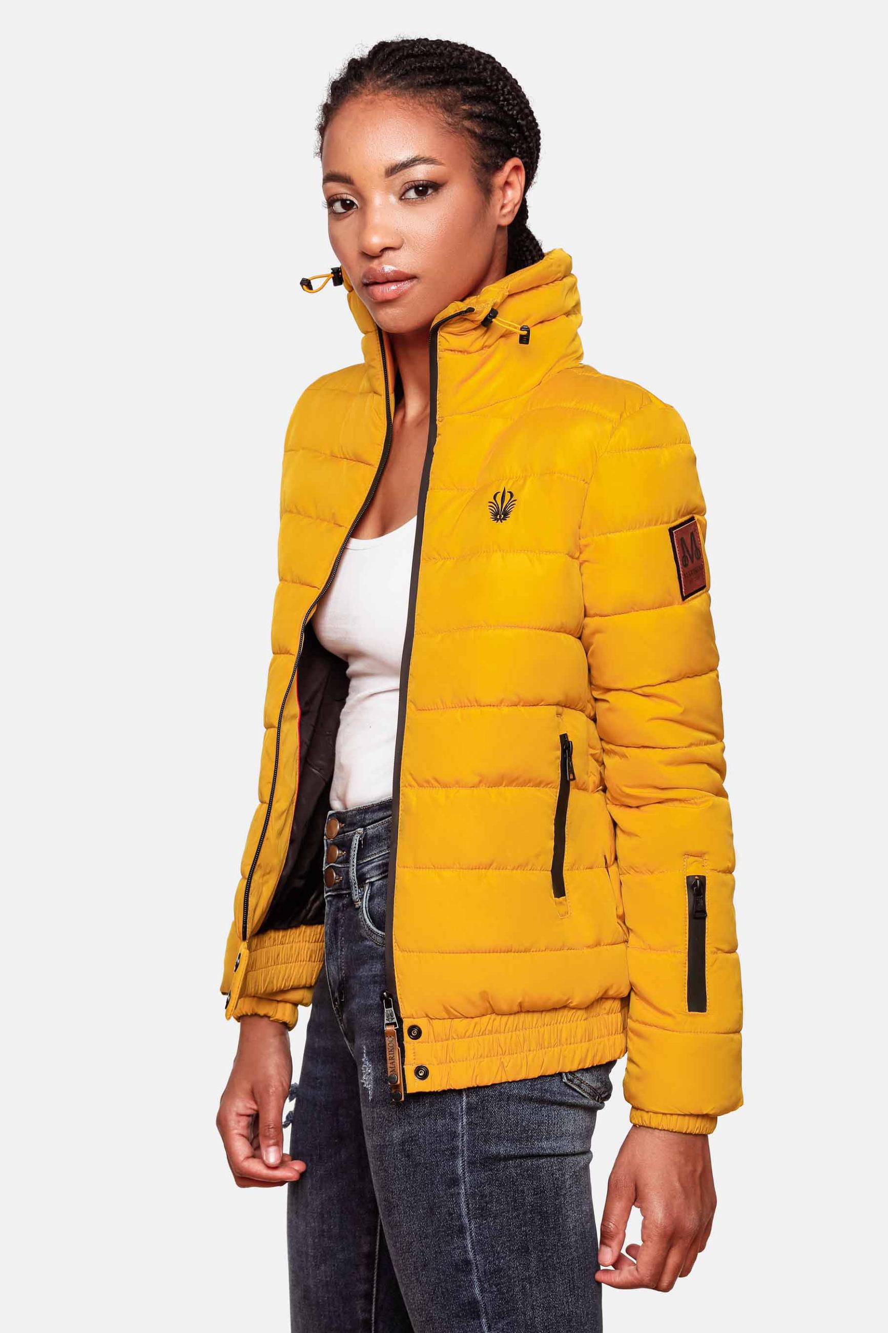 Kurze Winter Steppjacke mit Kapuze "Poison" Yellow