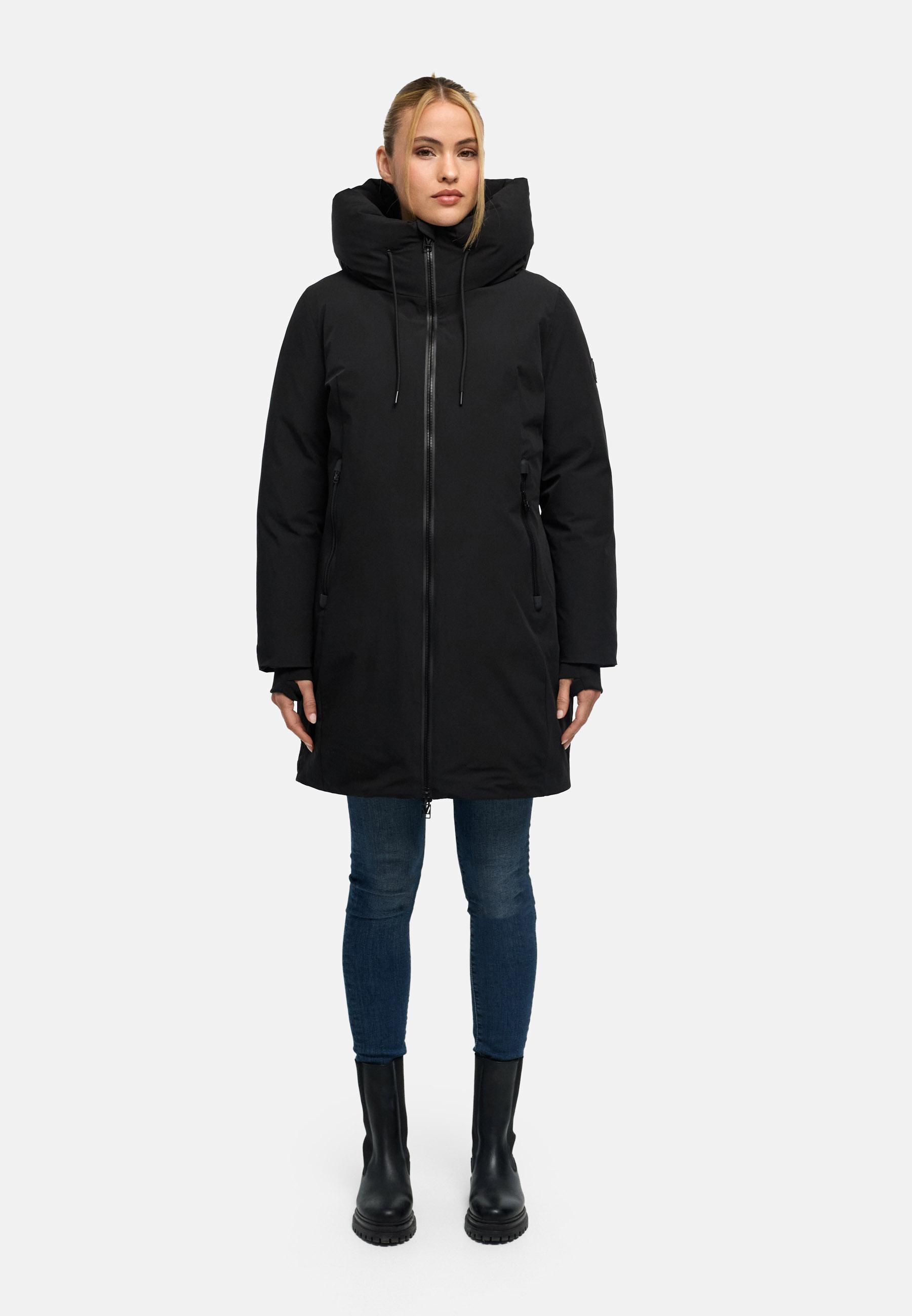 Warmer Damen Steppmantel mit verstellbarer Kapuze "Polarhäschen 16" Black