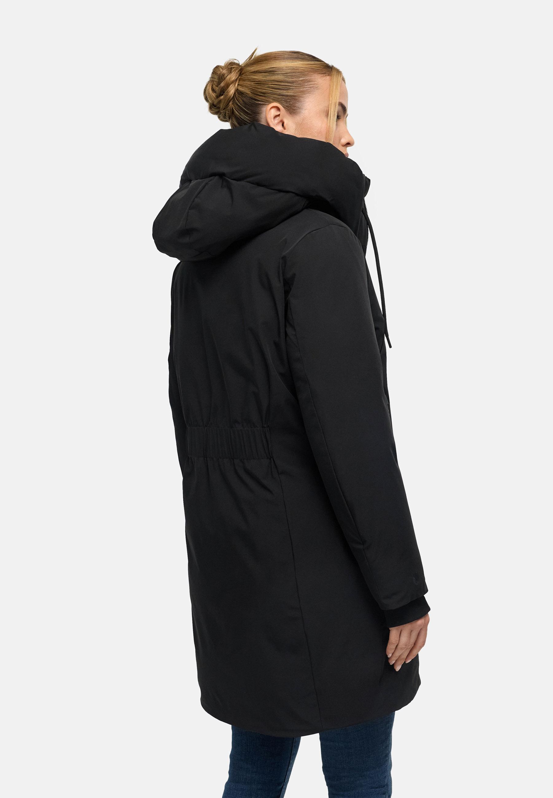 Warmer Damen Steppmantel mit verstellbarer Kapuze "Polarhäschen 16" Black