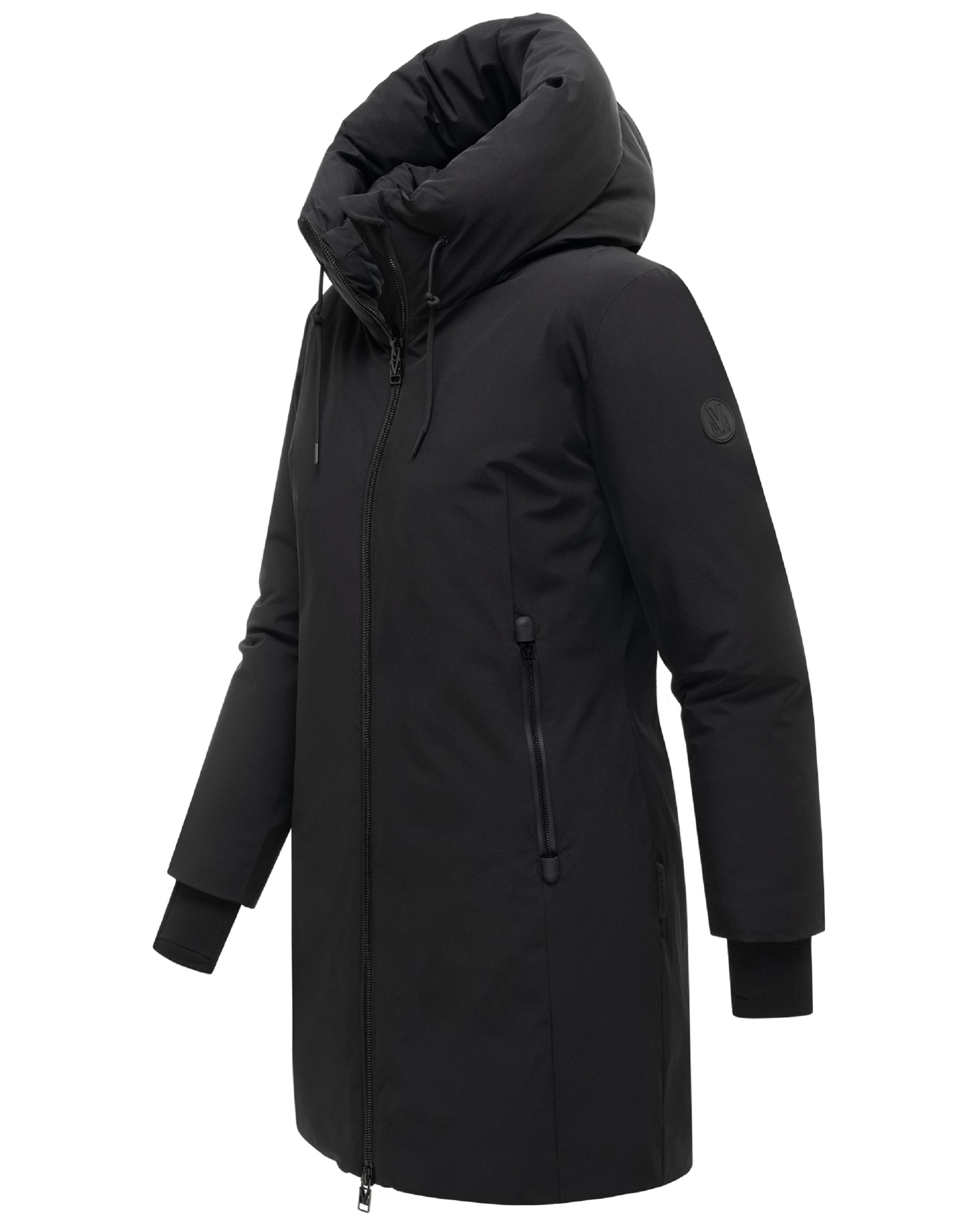 Warmer Damen Steppmantel mit verstellbarer Kapuze "Polarhäschen 16" Black