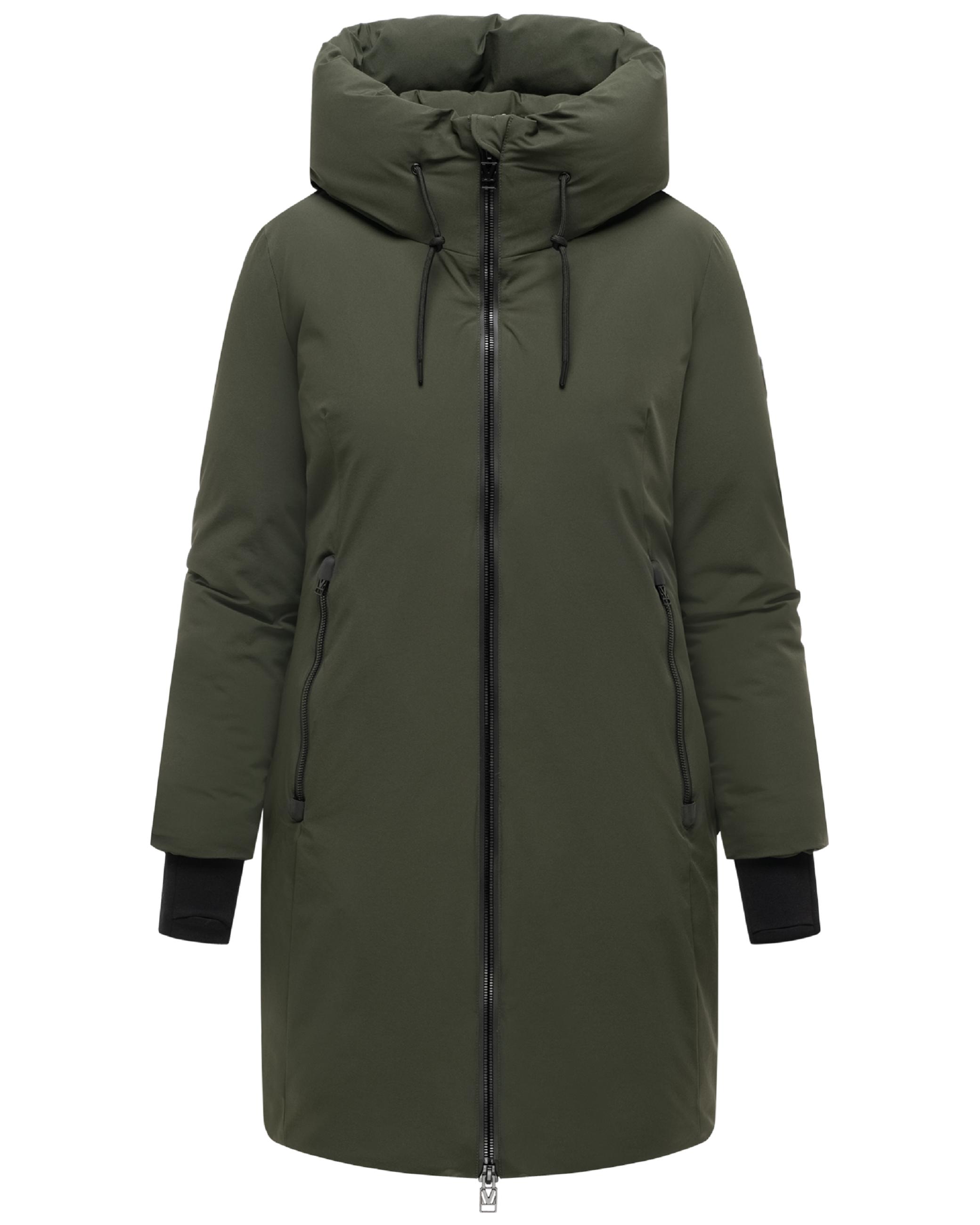 Warmer Damen Steppmantel mit verstellbarer Kapuze "Polarhäschen 16" Dark Olive