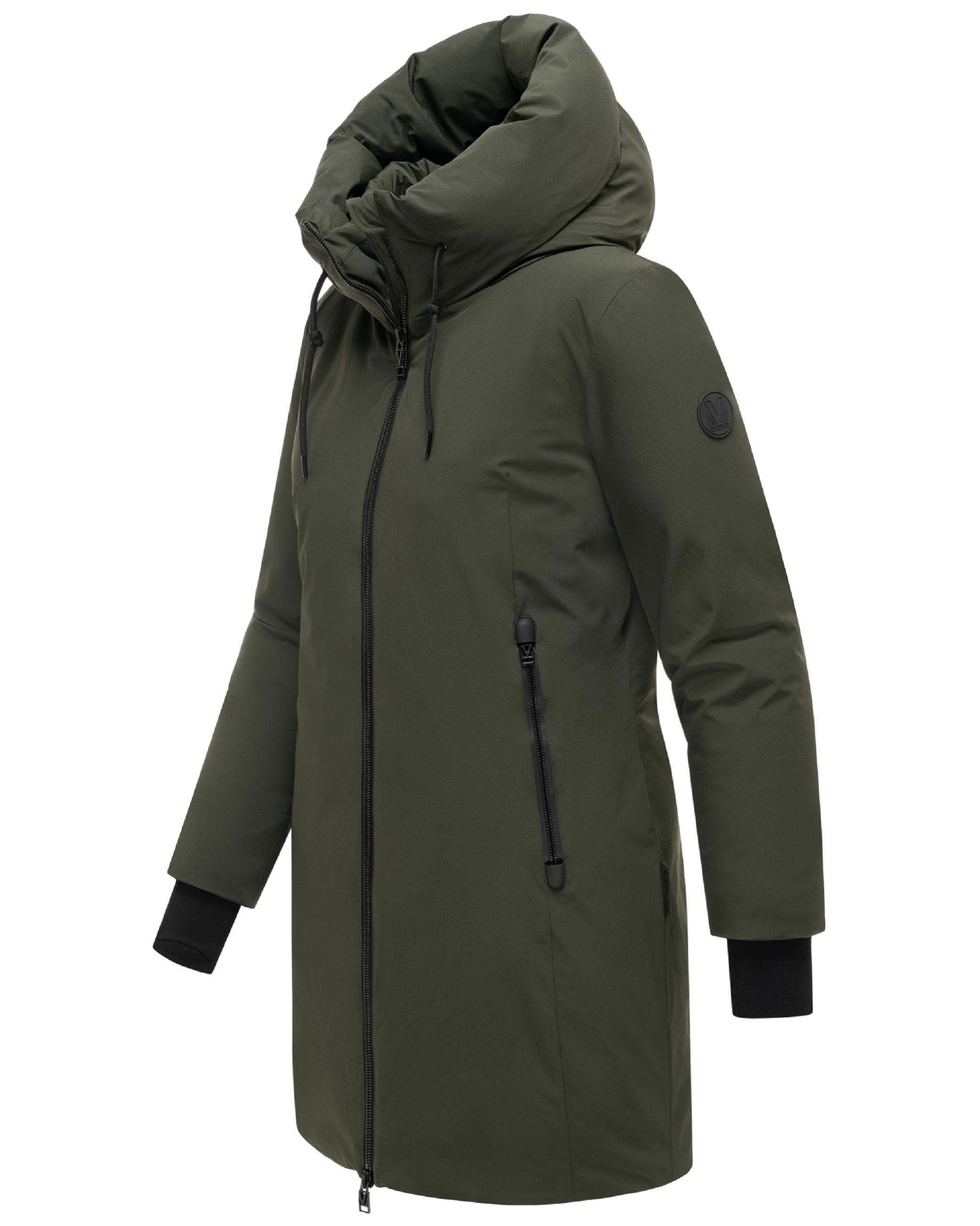 Warmer Damen Steppmantel mit verstellbarer Kapuze "Polarhäschen 16" Dark Olive