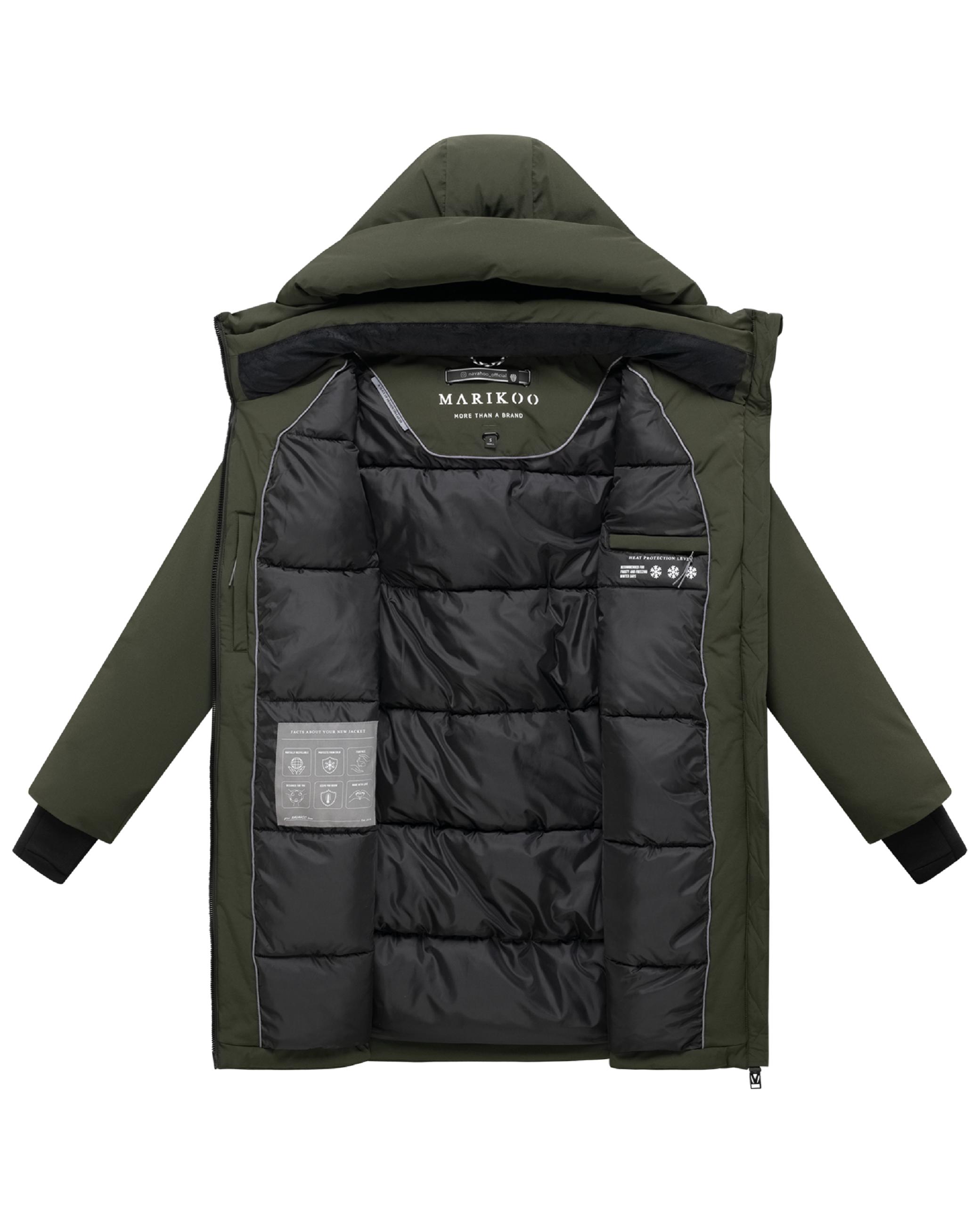 Warmer Damen Steppmantel mit verstellbarer Kapuze "Polarhäschen 16" Dark Olive