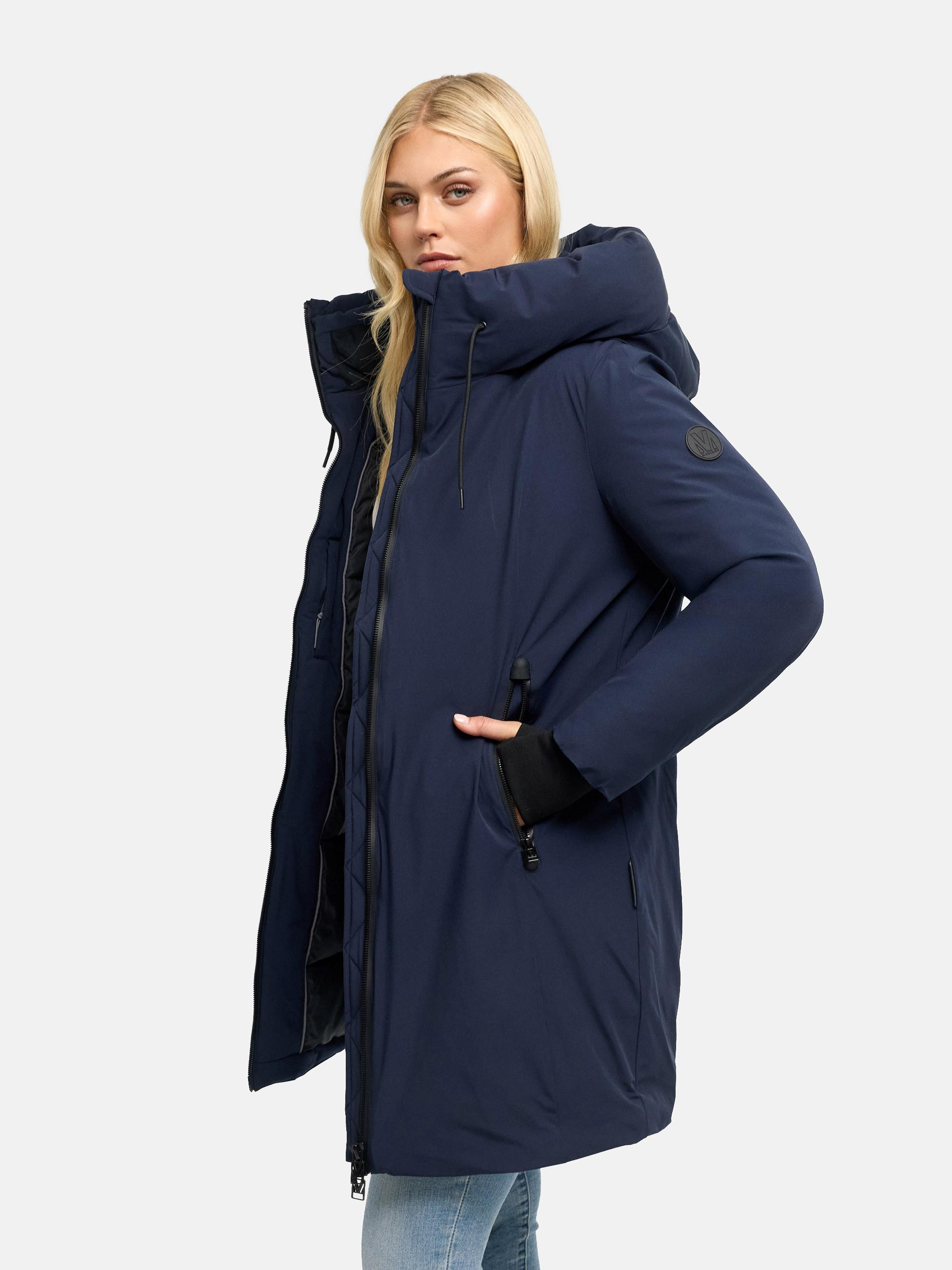 Warmer Damen Steppmantel mit verstellbarer Kapuze "Polarhäschen 16" Navy
