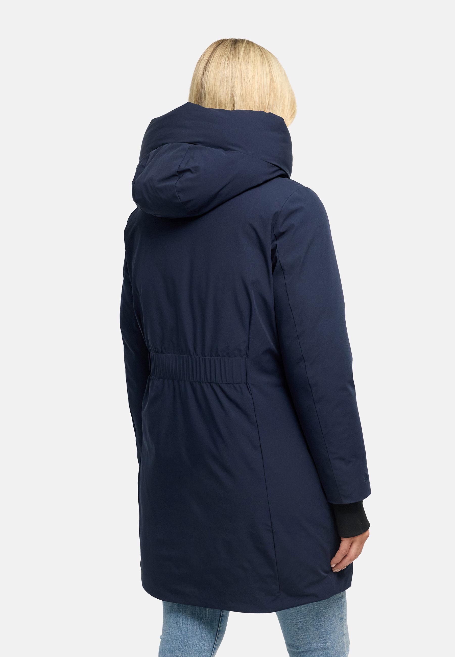 Warmer Damen Steppmantel mit verstellbarer Kapuze "Polarhäschen 16" Navy