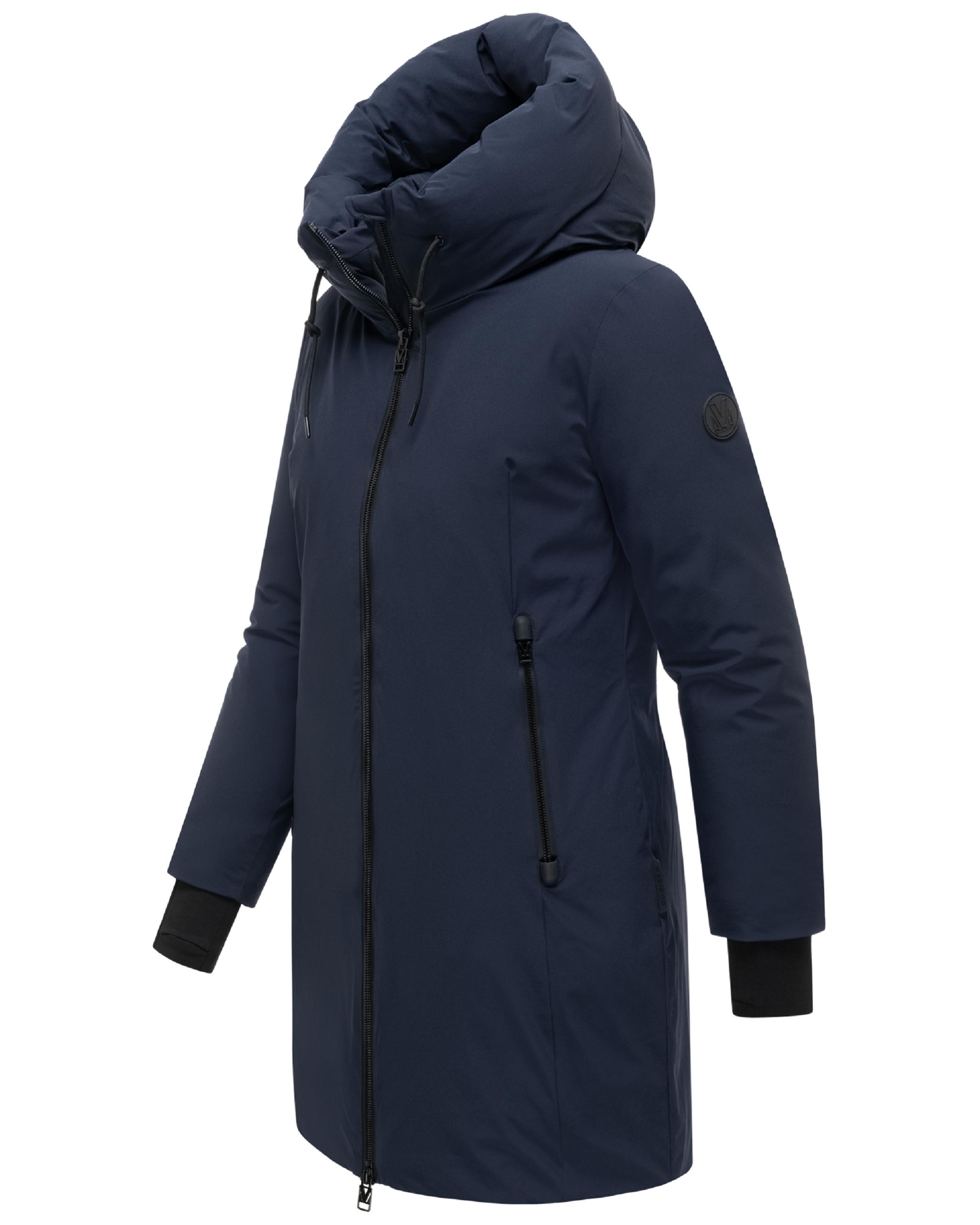 Warmer Damen Steppmantel mit verstellbarer Kapuze "Polarhäschen 16" Navy