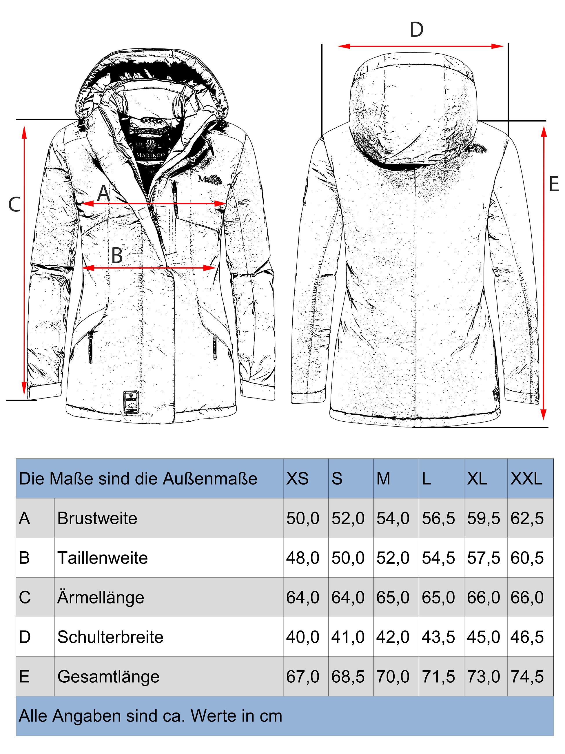 Grössentabelle - Lange Winterjacke mit Kapuze "Rabeaa"