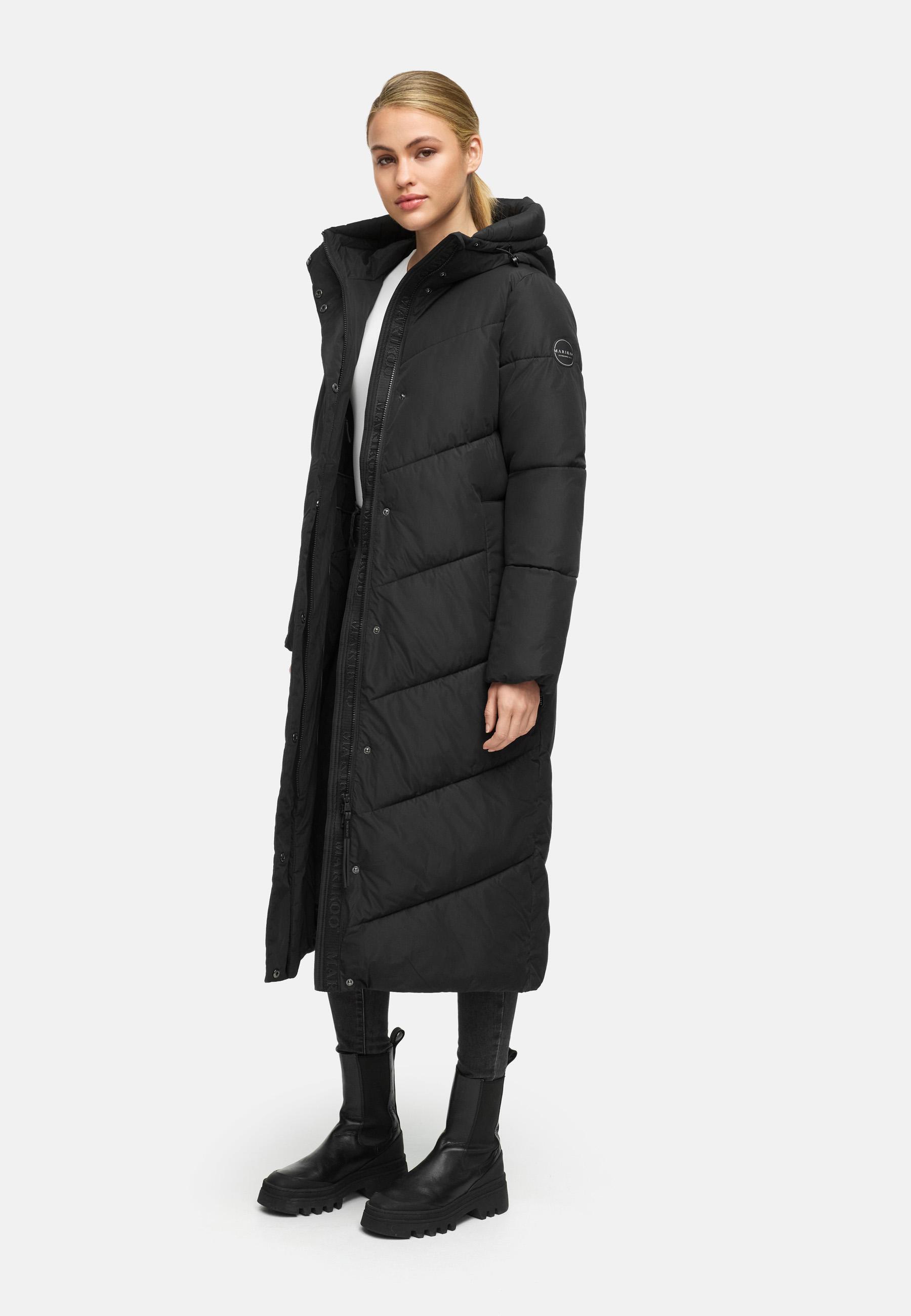 Extralanger Winter Steppmantel mit Kapuze "Ranjaa XVI" Black