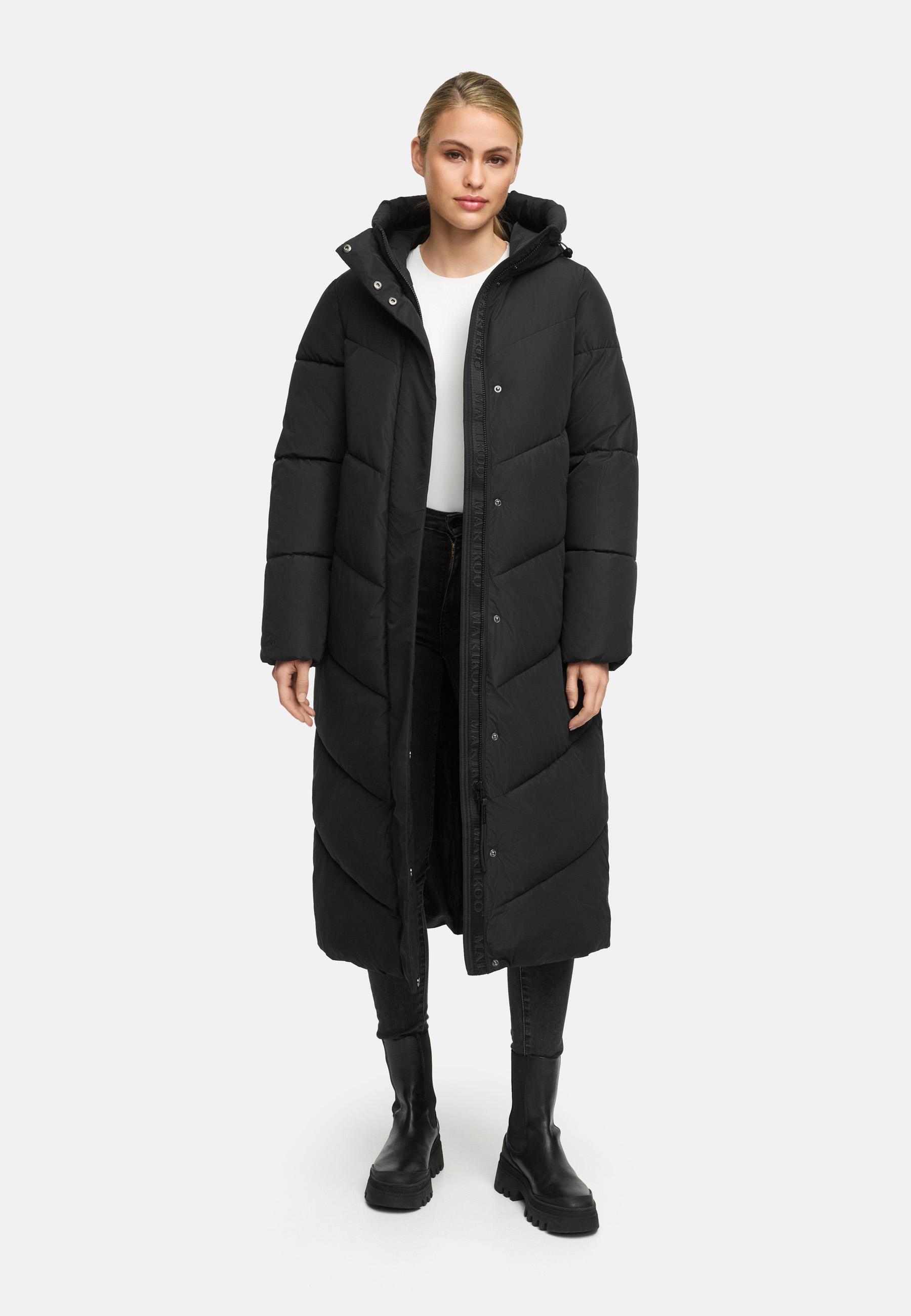 Extralanger Winter Steppmantel mit Kapuze "Ranjaa XVI" Black