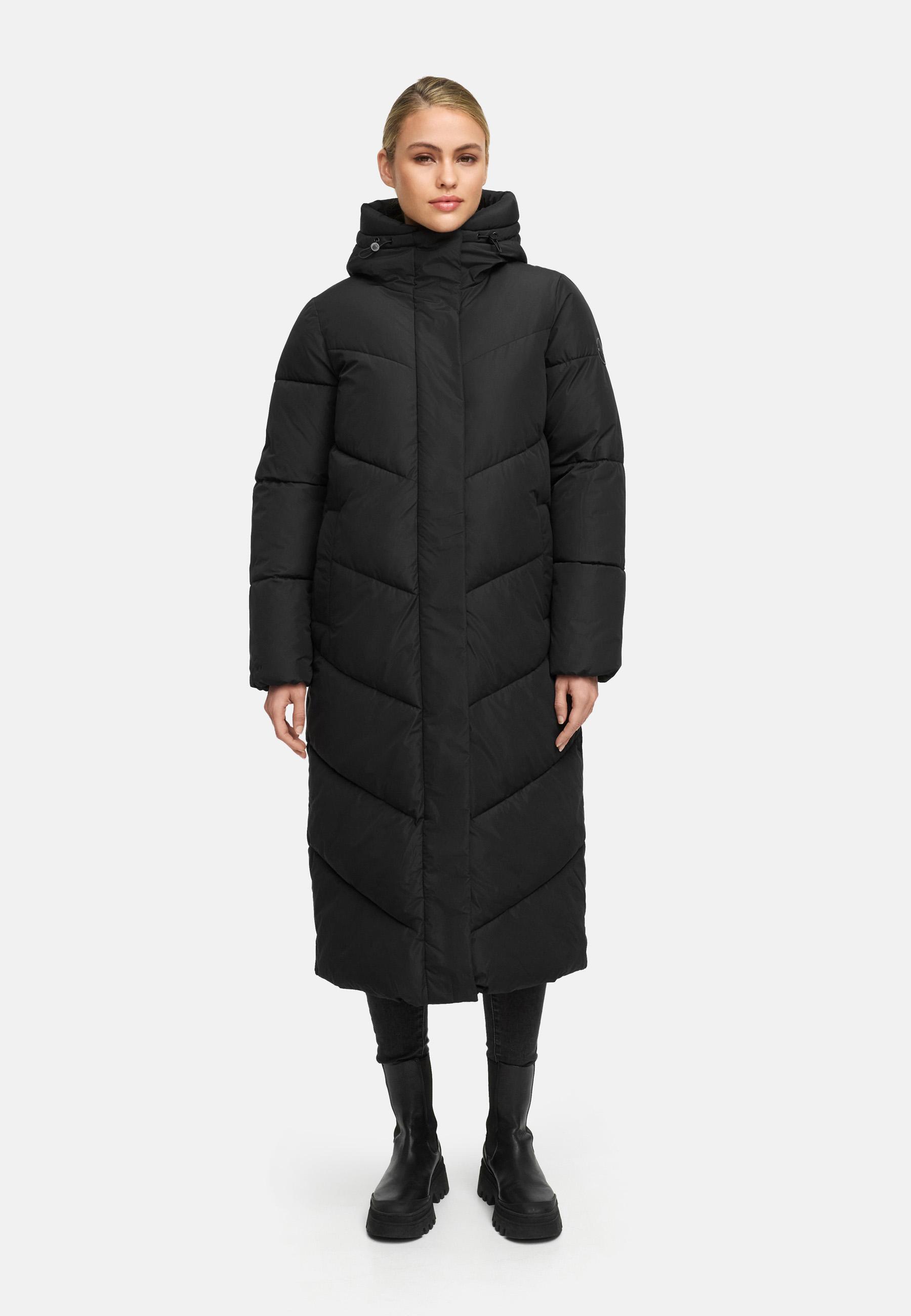 Extralanger Winter Steppmantel mit Kapuze "Ranjaa XVI" Black