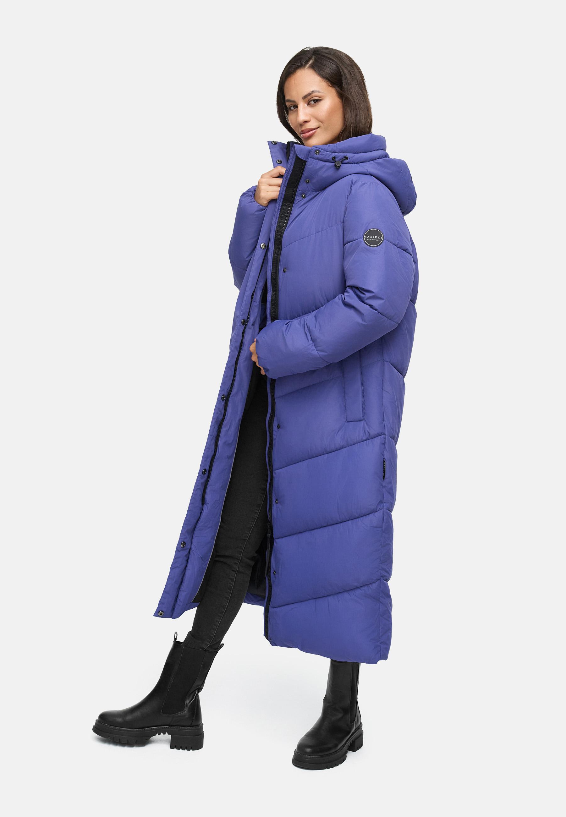 Extralanger Winter Steppmantel mit Kapuze "Ranjaa XVI" Blue Violet