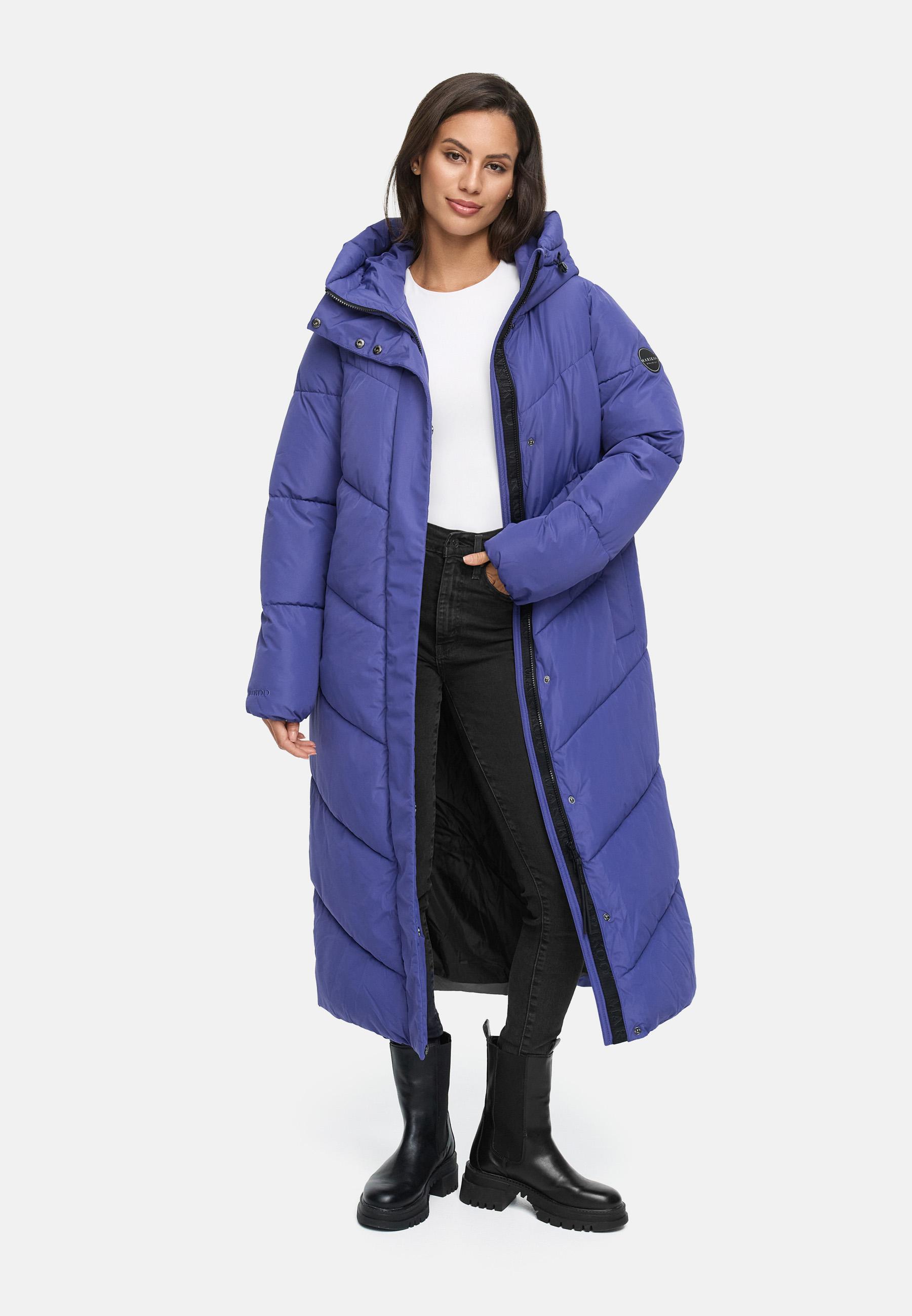 Extralanger Winter Steppmantel mit Kapuze "Ranjaa XVI" Blue Violet