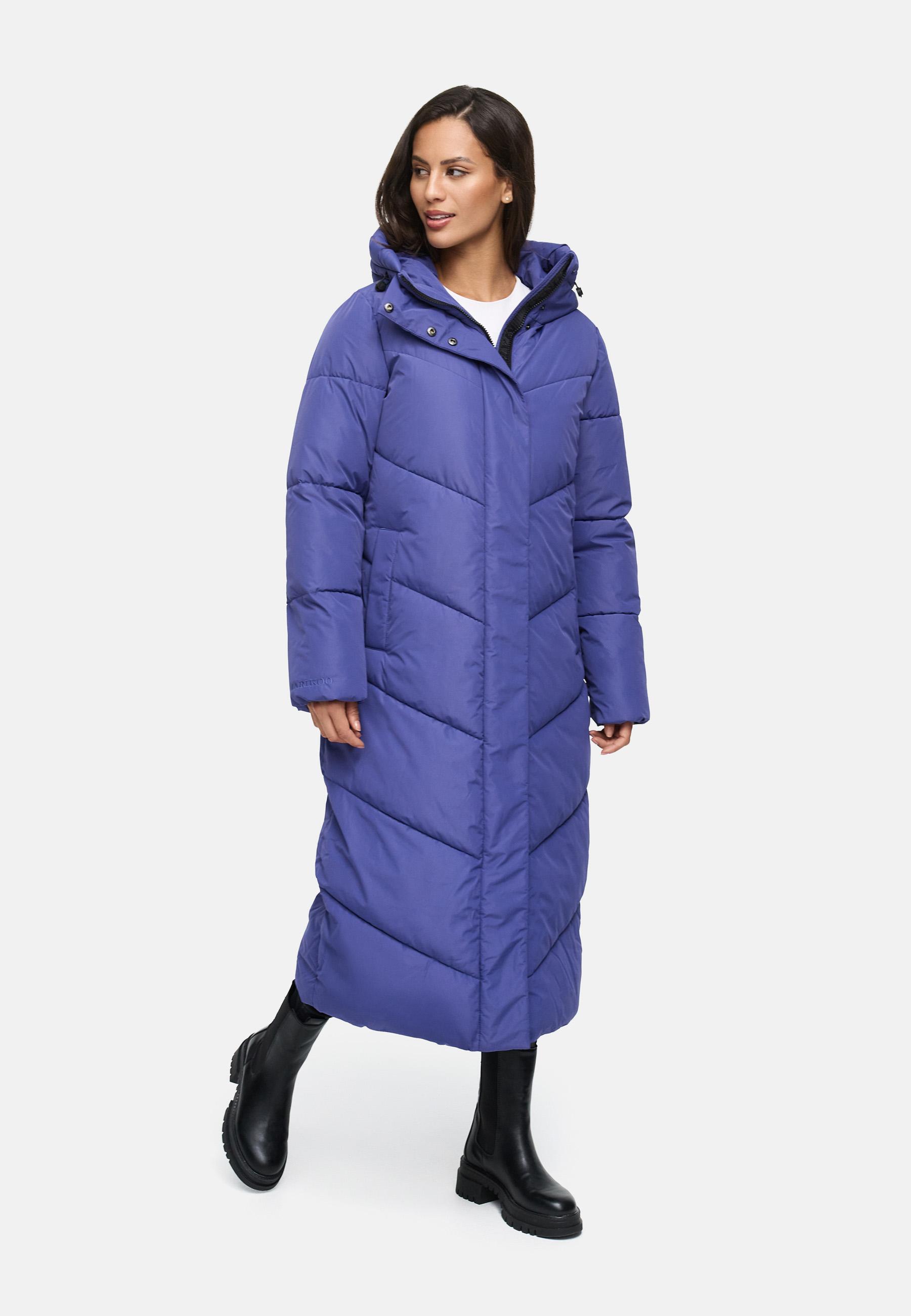 Extralanger Winter Steppmantel mit Kapuze "Ranjaa XVI" Blue Violet