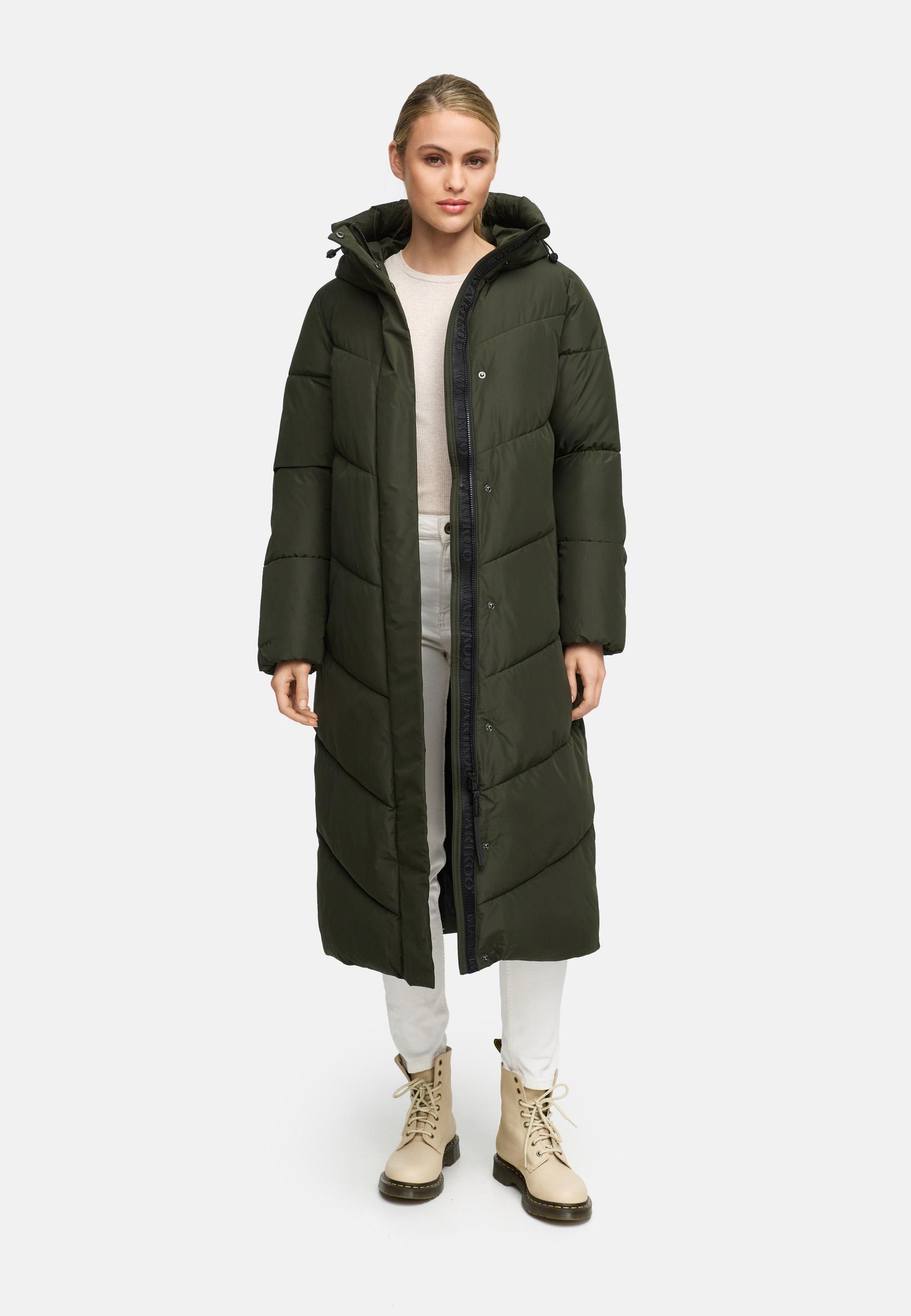 Extralanger Winter Steppmantel mit Kapuze "Ranjaa XVI" Dark Olive