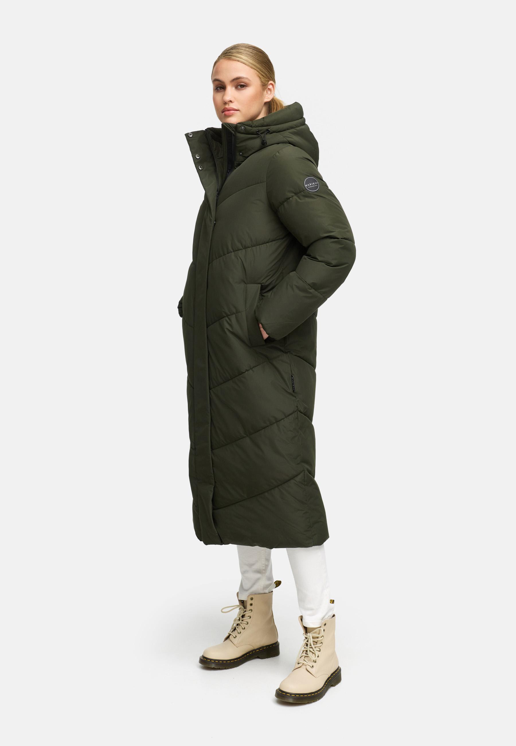 Extralanger Winter Steppmantel mit Kapuze "Ranjaa XVI" Dark Olive