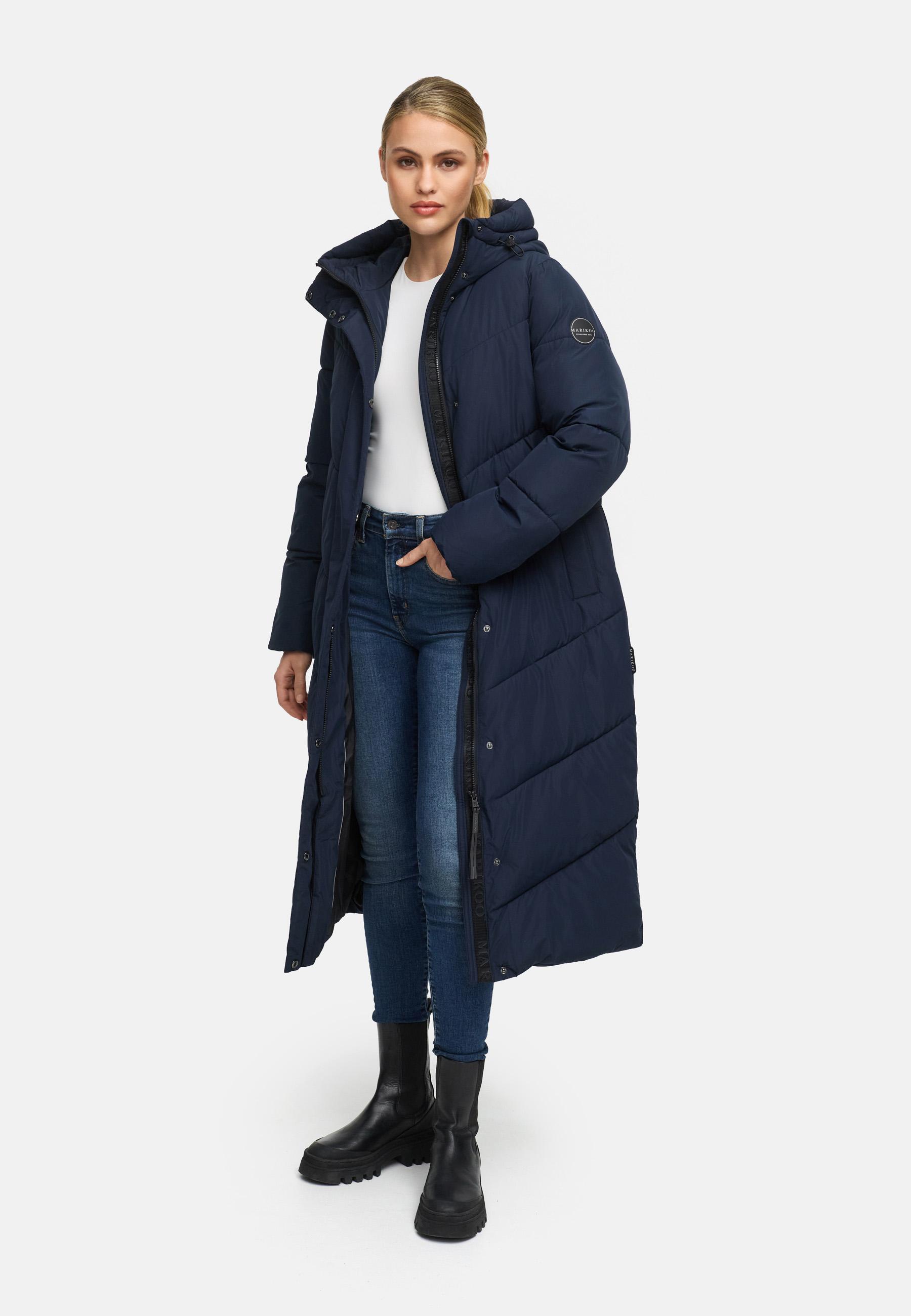 Extralanger Winter Steppmantel mit Kapuze "Ranjaa XVI" Navy