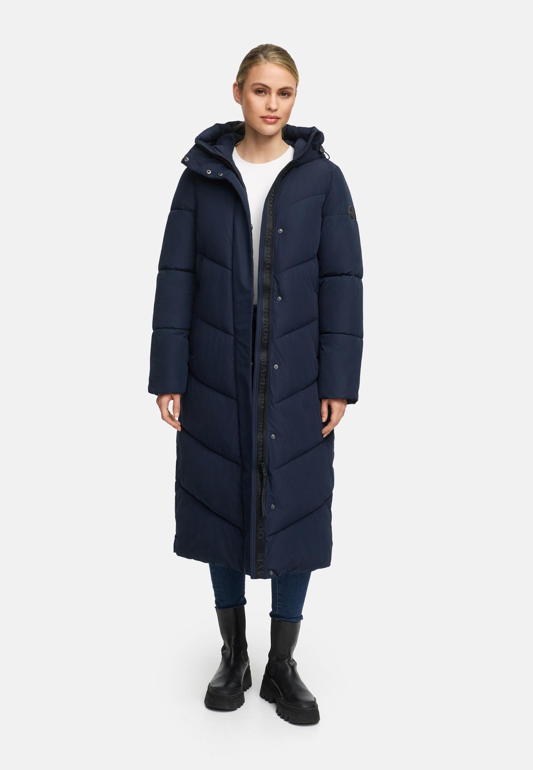 Extralanger Winter Steppmantel mit Kapuze "Ranjaa XVI" Navy