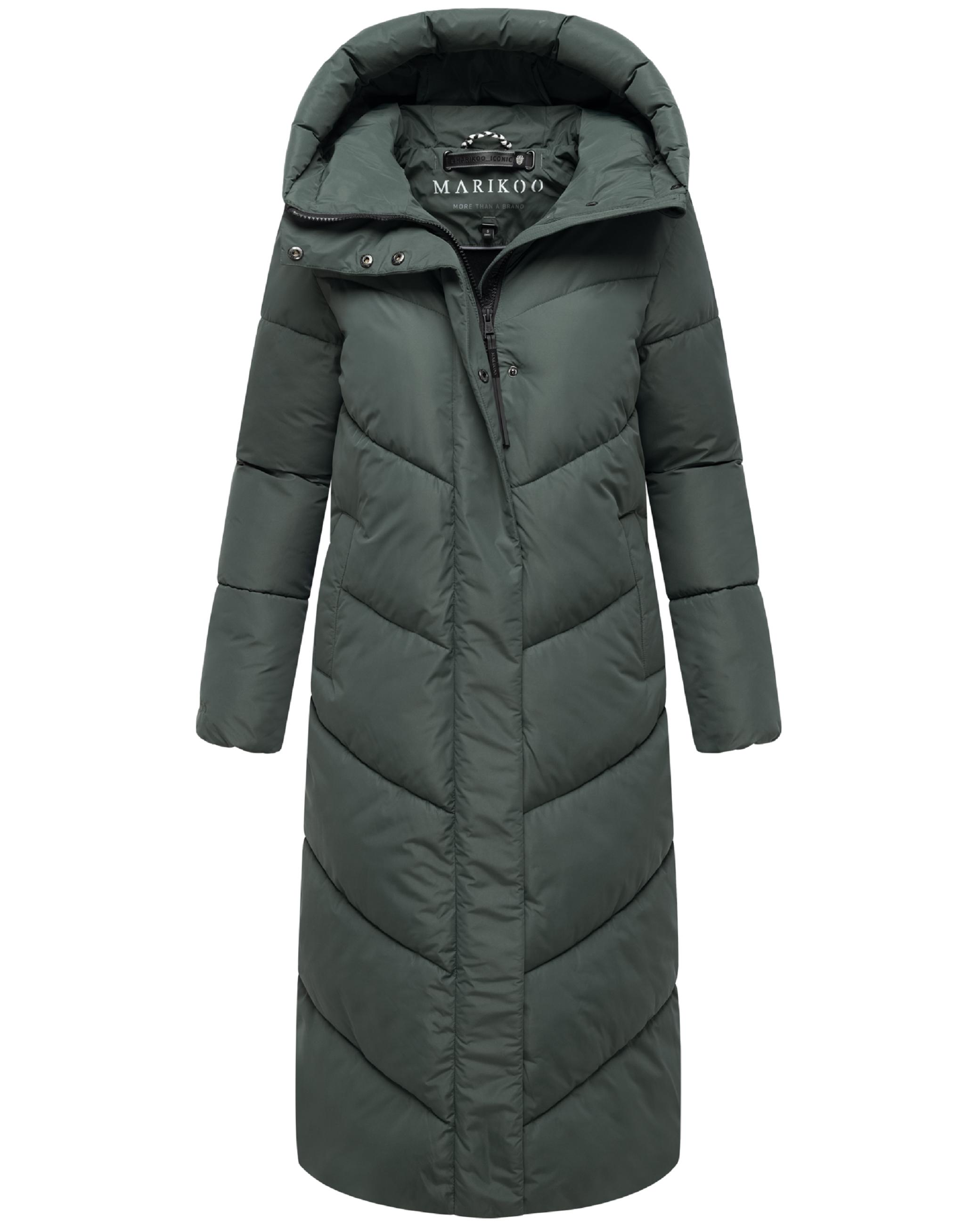 Extralanger Winter Steppmantel mit Kapuze "Ranjaa XVI" Stone Green
