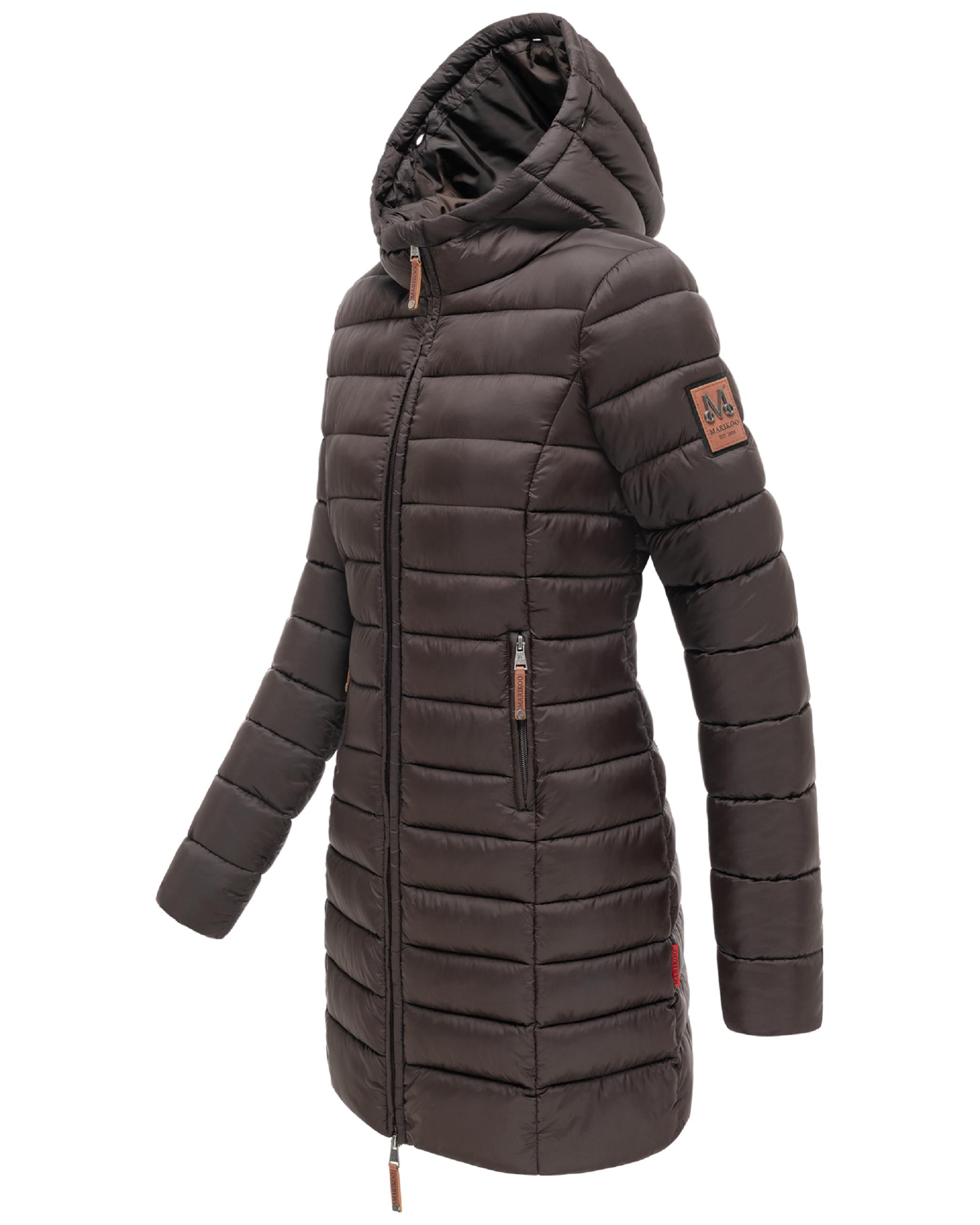 Langer Winter Steppmantel mit Kunstfellkapuze "Rose-Stepp" Choco