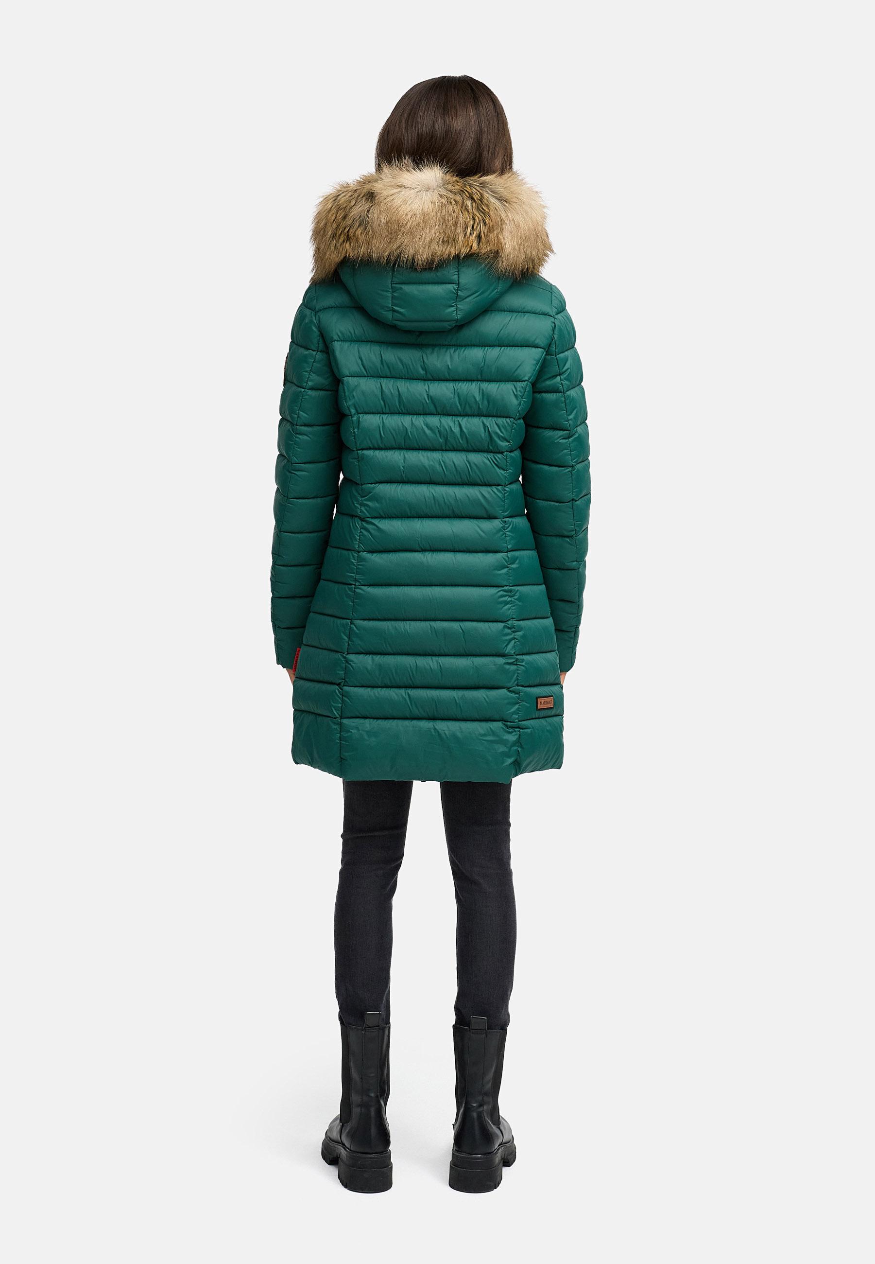 Langer Winter Steppmantel mit Kunstfellkapuze "Rose-Stepp" Evergreen