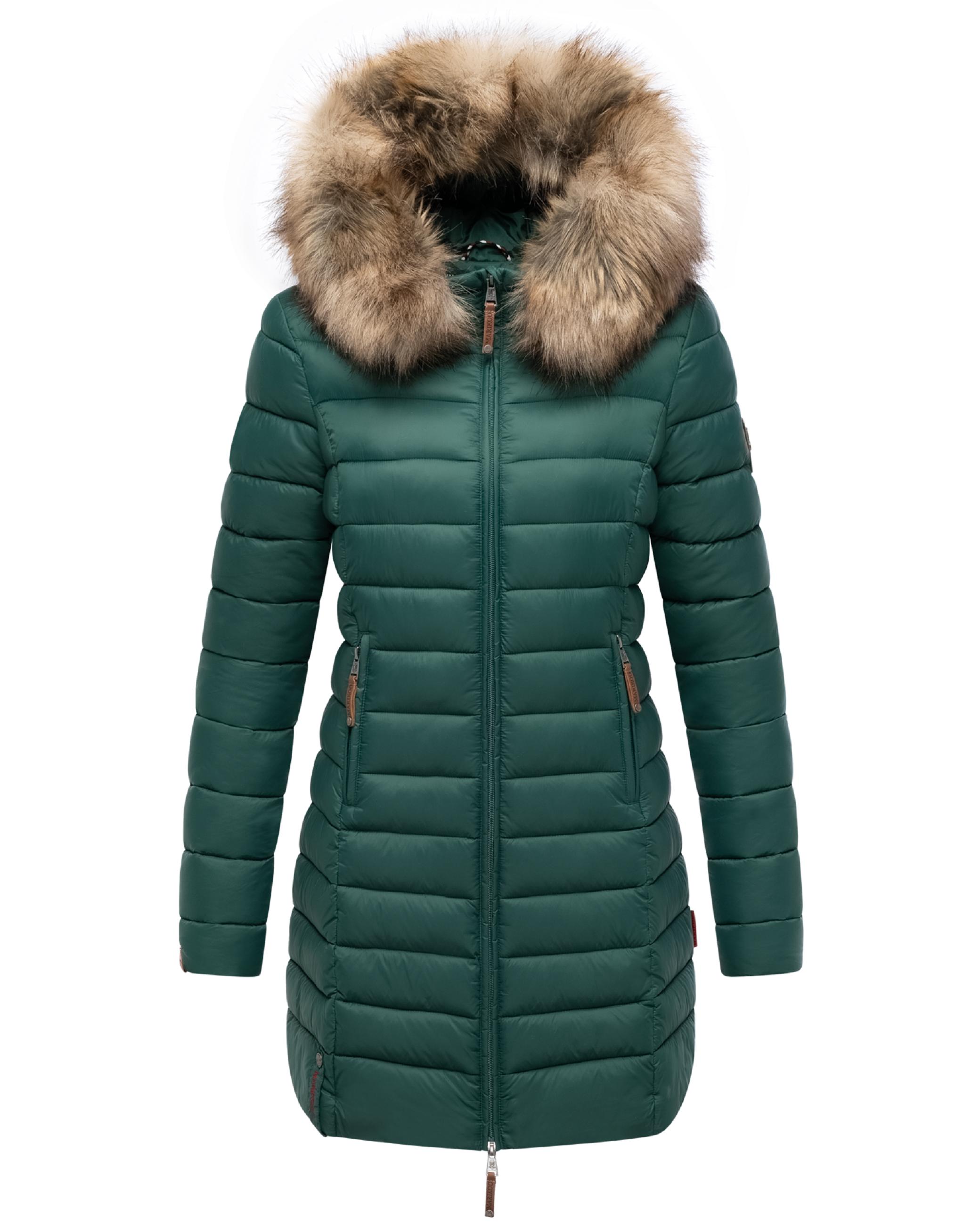 Langer Winter Steppmantel mit Kunstfellkapuze "Rose-Stepp" Evergreen