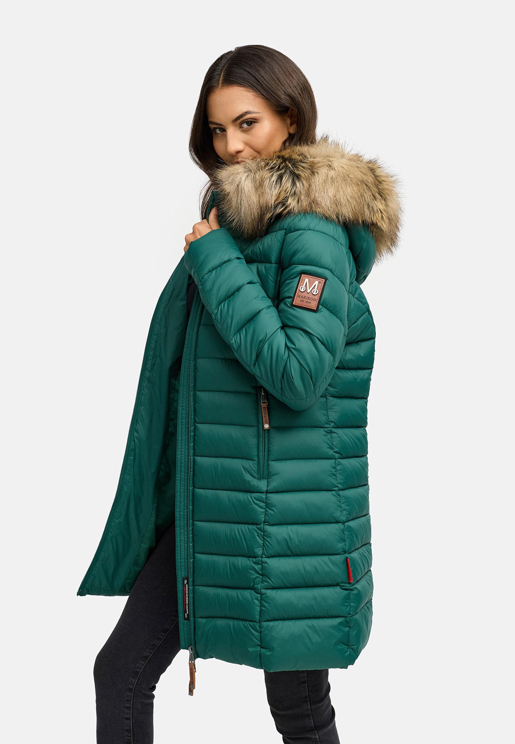 Langer Winter Steppmantel mit Kunstfellkapuze "Rose-Stepp" Evergreen