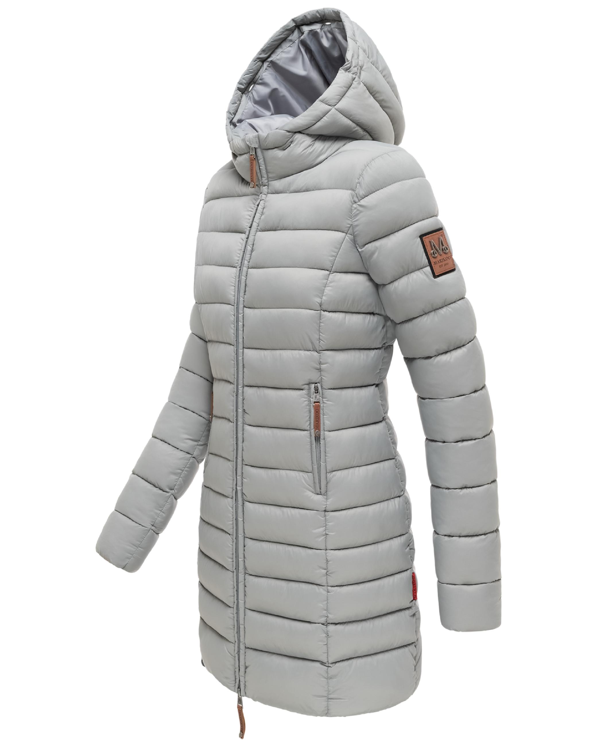 Langer Winter Steppmantel mit Kunstfellkapuze "Rose-Stepp" Grau