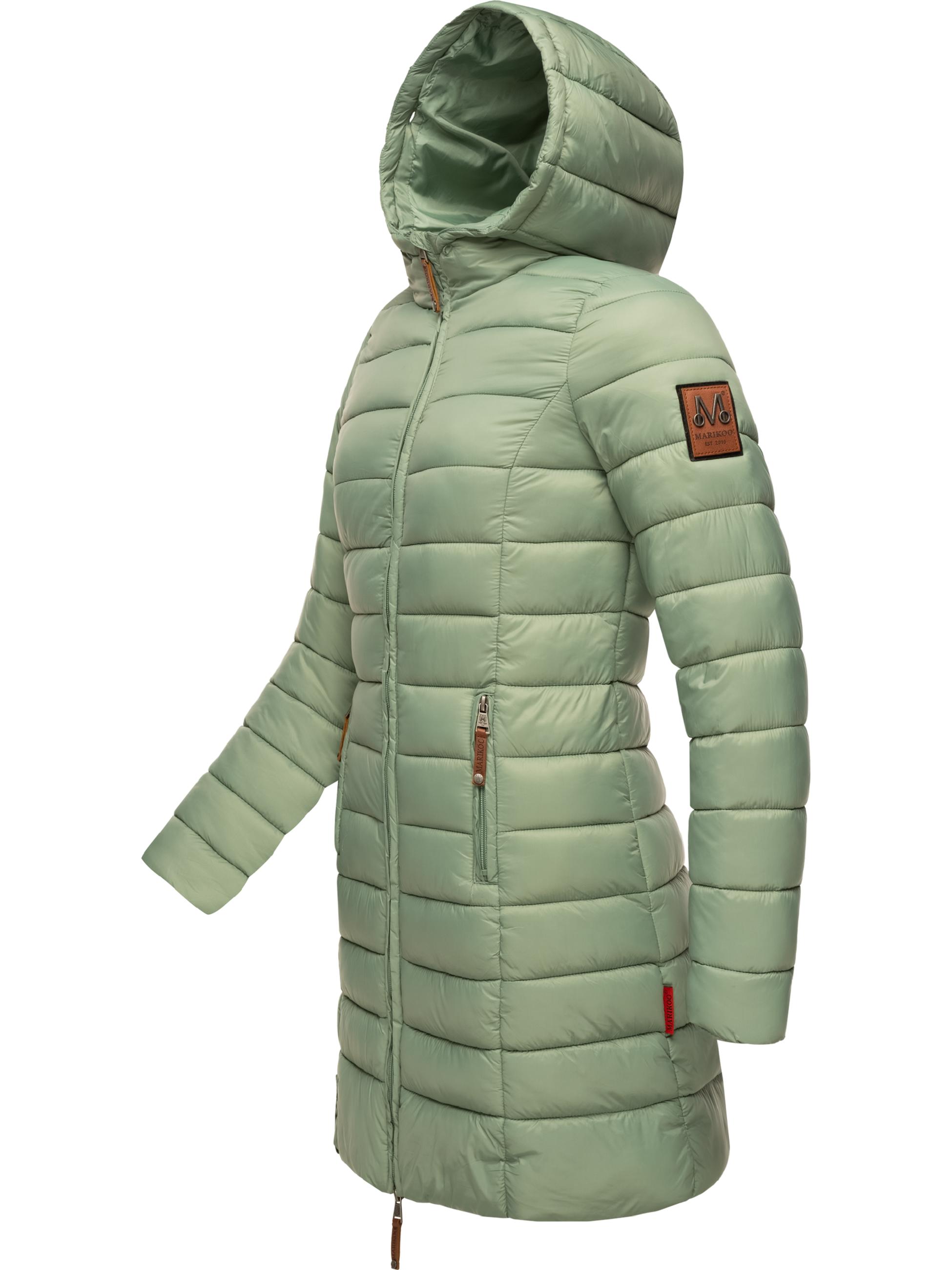 Langer Winter Steppmantel mit Kunstfellkapuze "Rose-Stepp" Smokey Mint