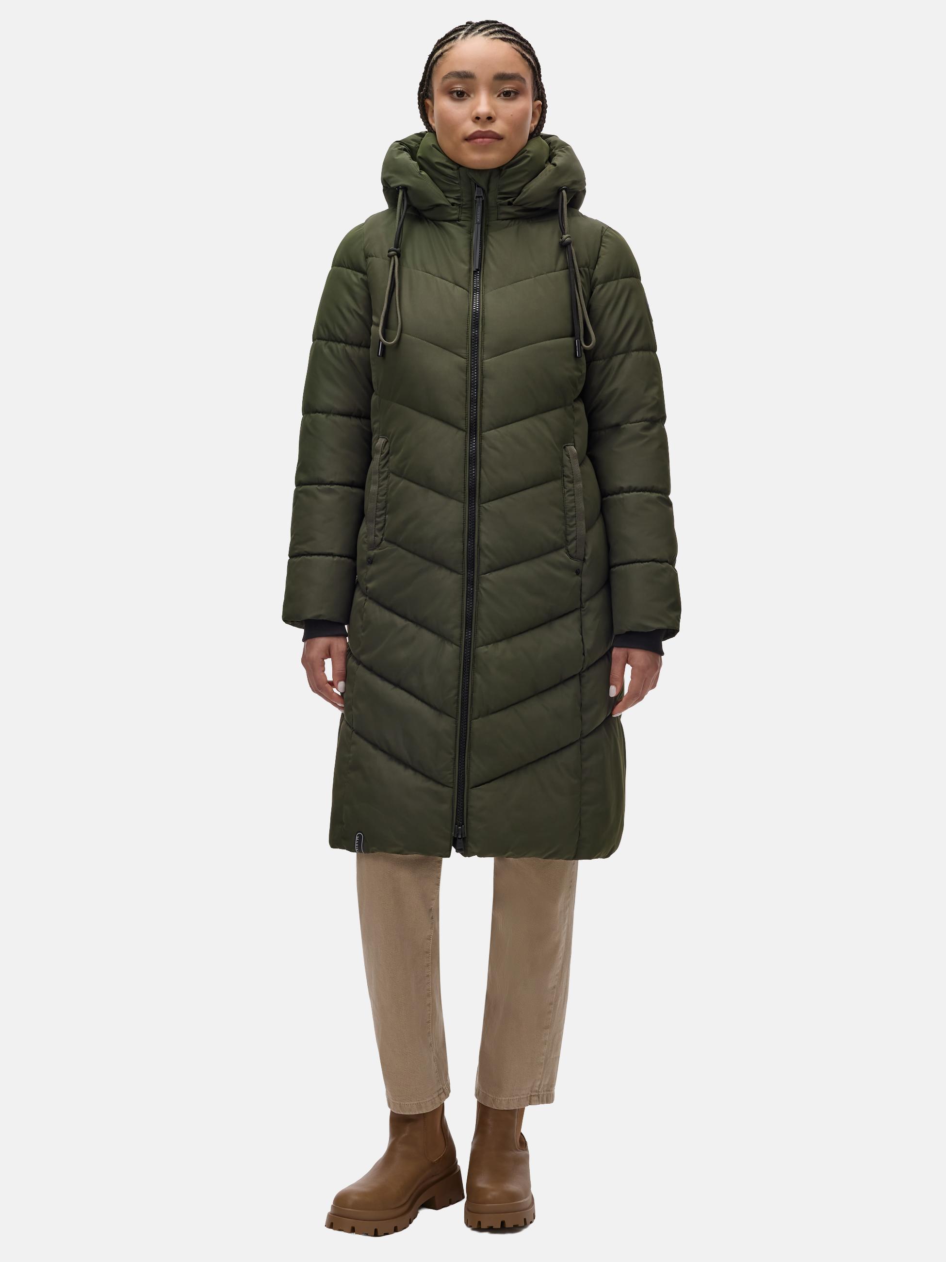 Warmer Steppmantel mit abnehmbarer Kapuze "Sahnekatzii XIV-1" Dark Olive