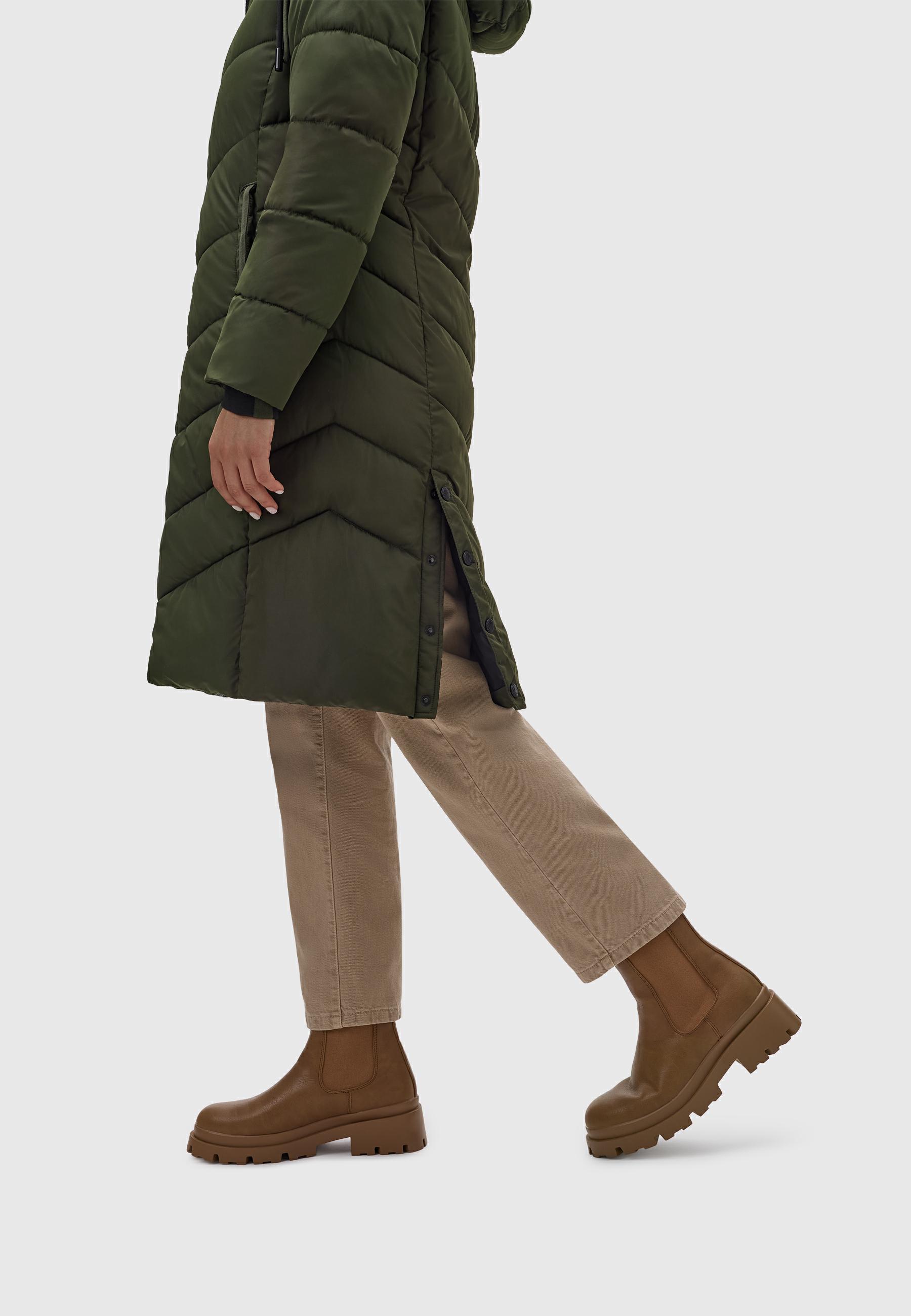 Warmer Steppmantel mit abnehmbarer Kapuze "Sahnekatzii XIV-1" Dark Olive