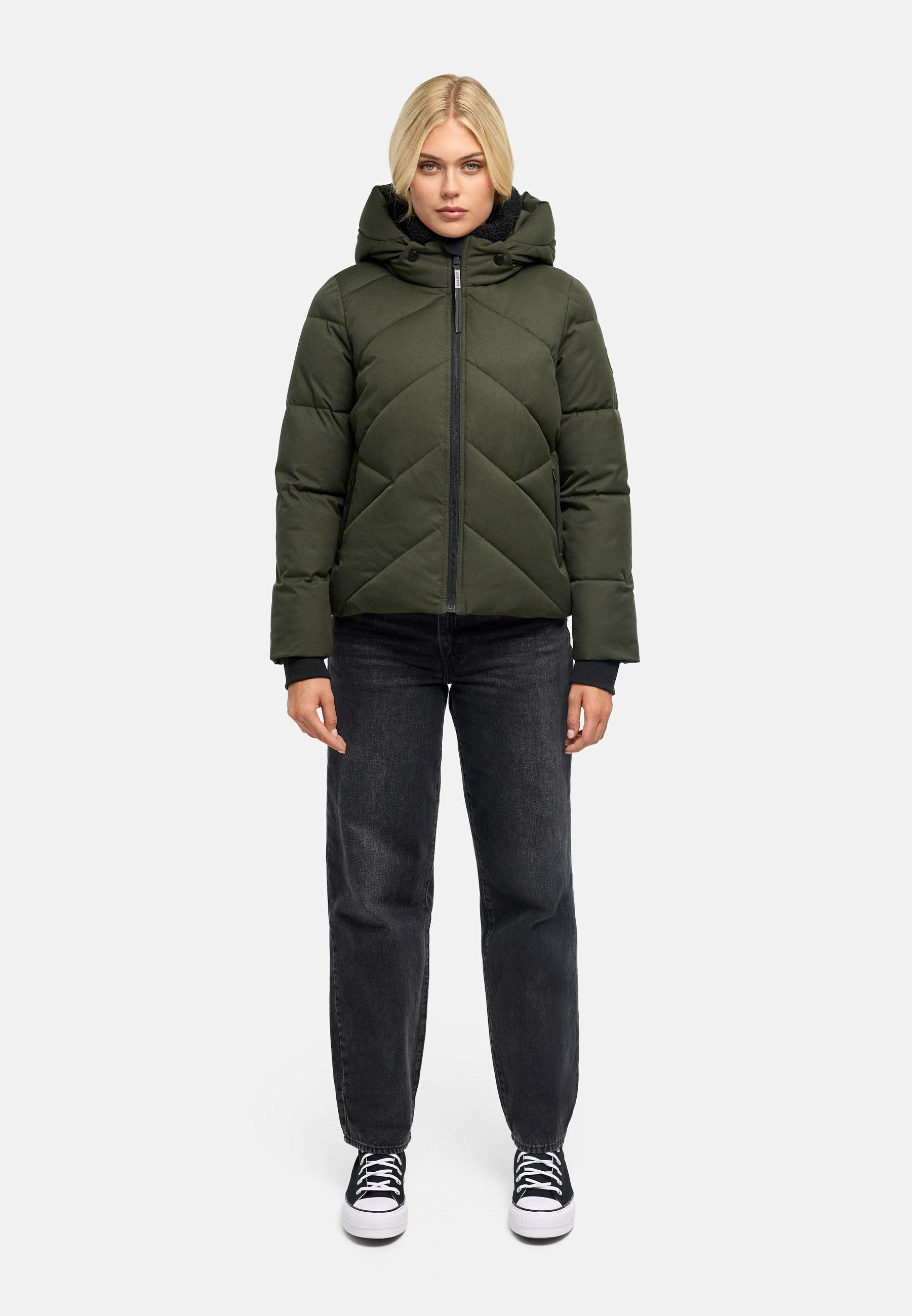 Steppjacke mit abnehmbarer Kapuze und Teddyfleece-Innenfutter "Shinamii XVI" Dark Olive