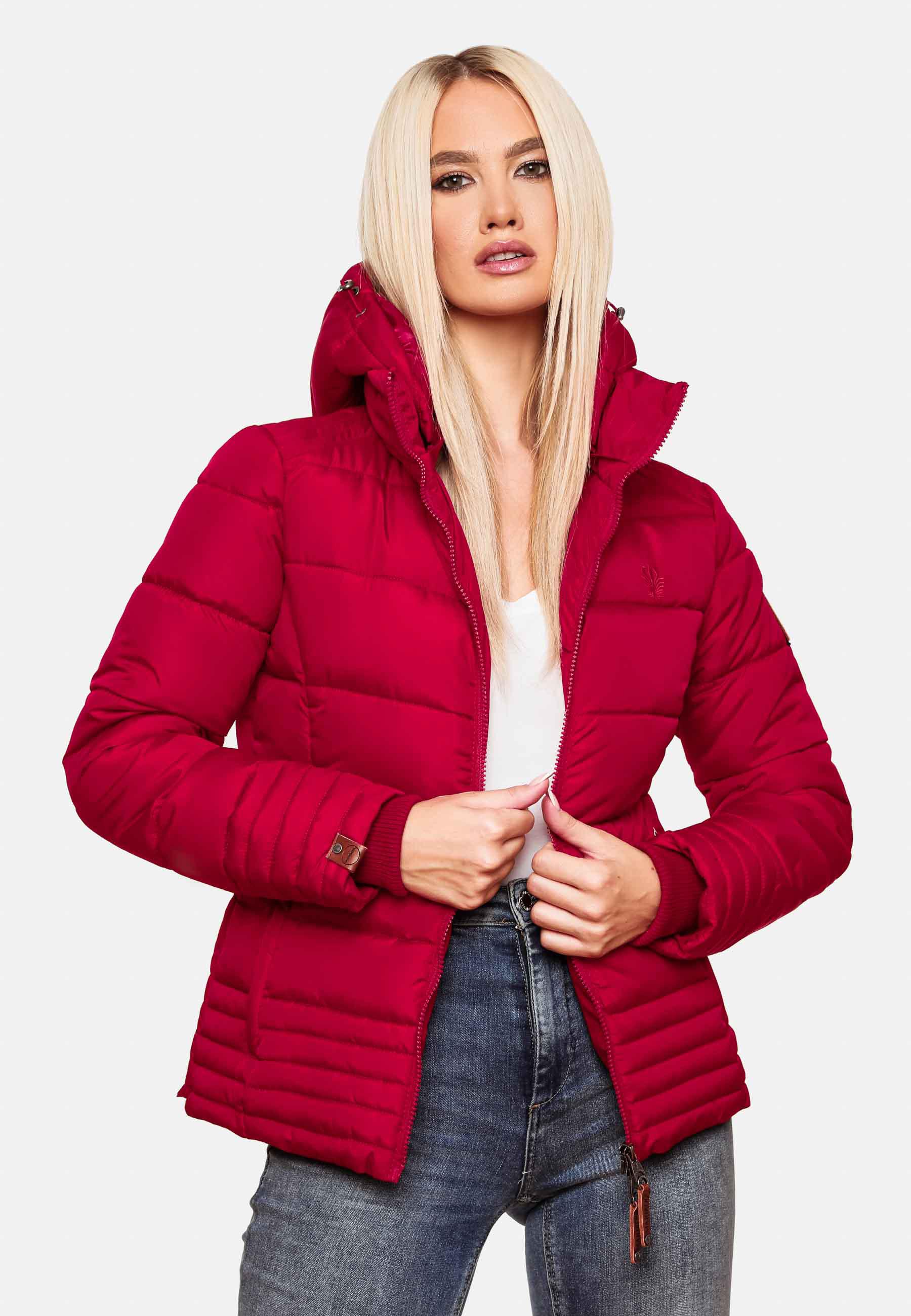 Kurze Winter Steppjacke mit Kapuze "Sole" Fuchsia