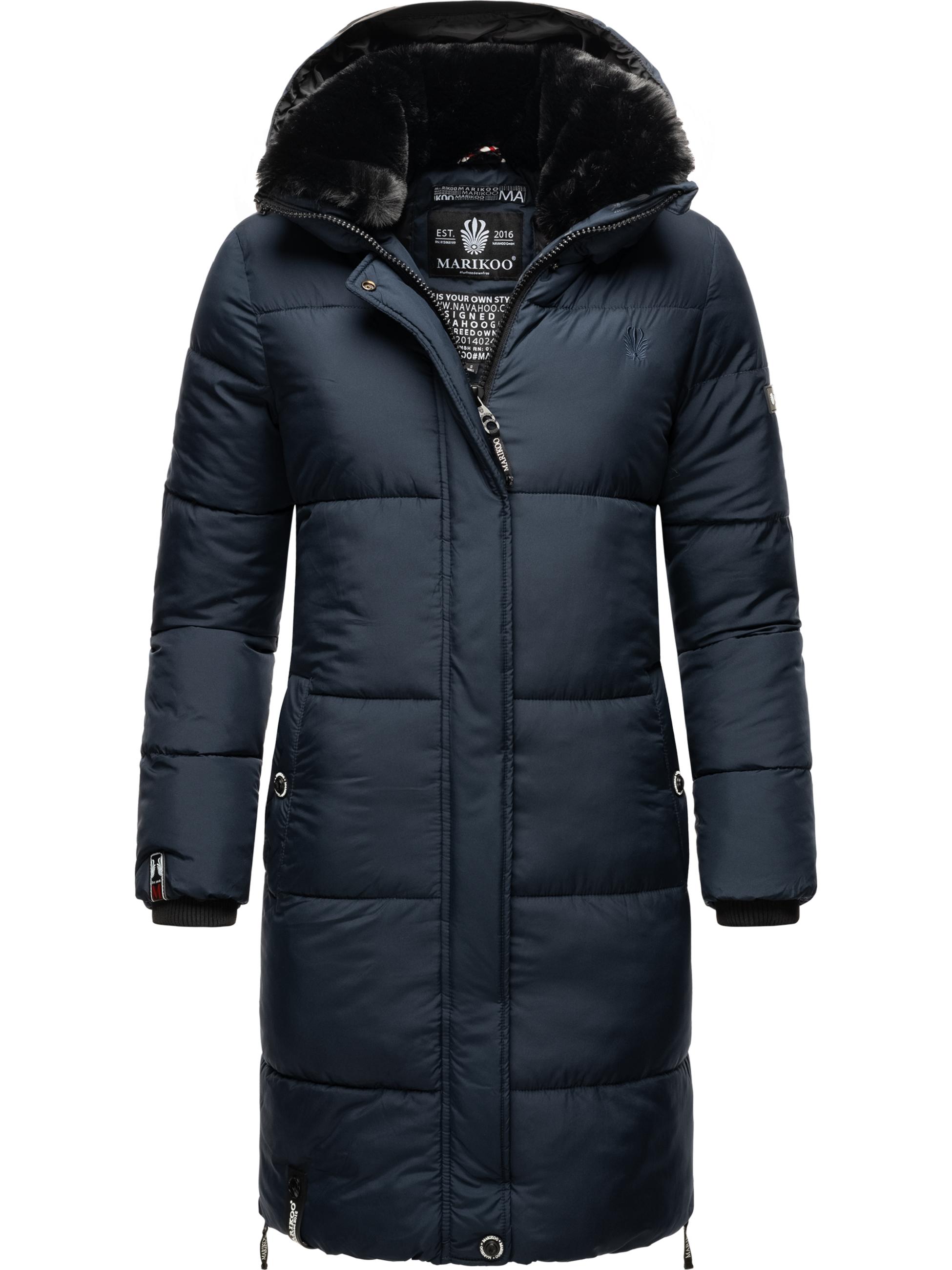 Langer Winter Steppmantel mit Kapuze "Streliziaa" Navy