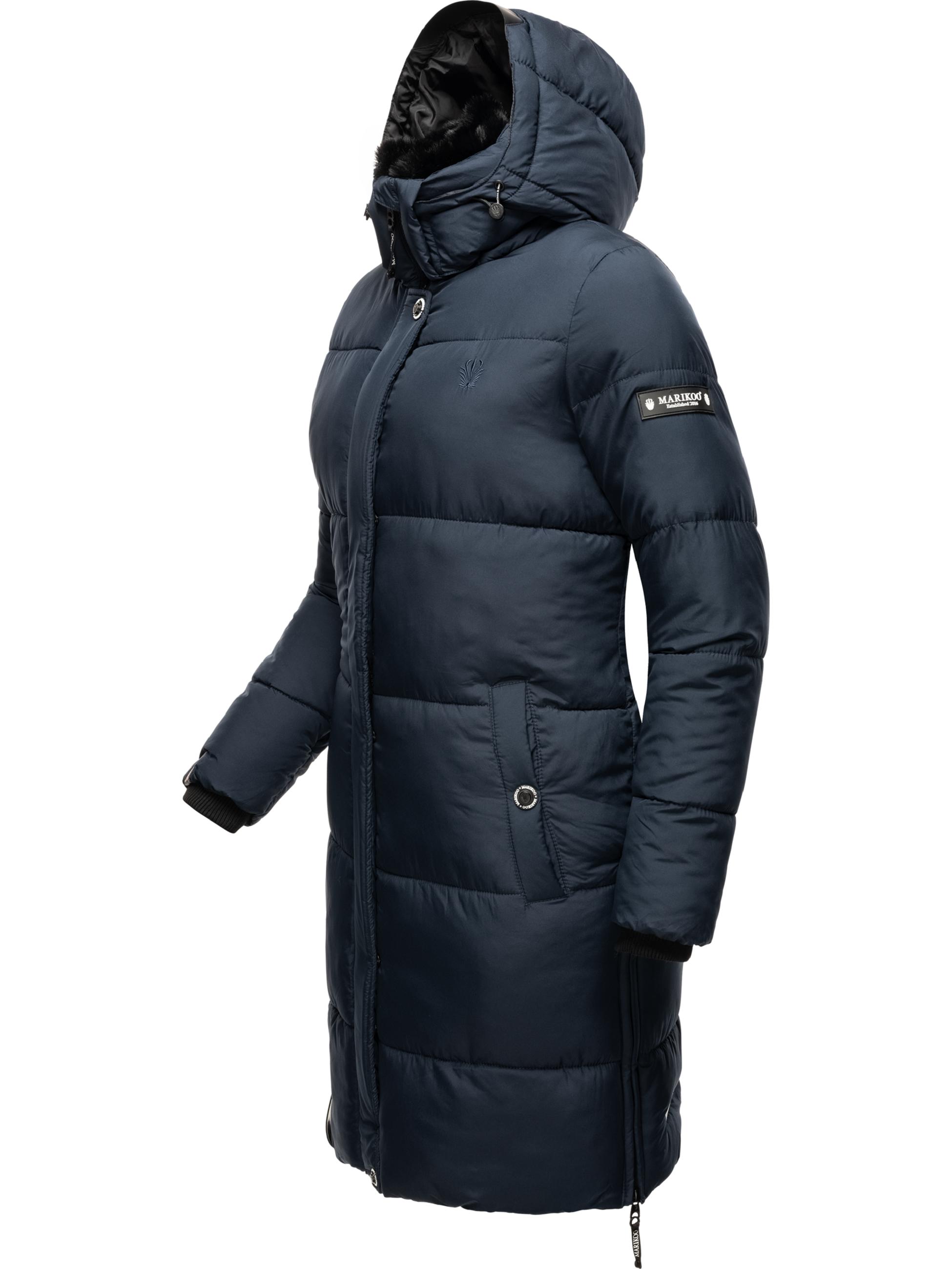 Langer Winter Steppmantel mit Kapuze "Streliziaa" Navy