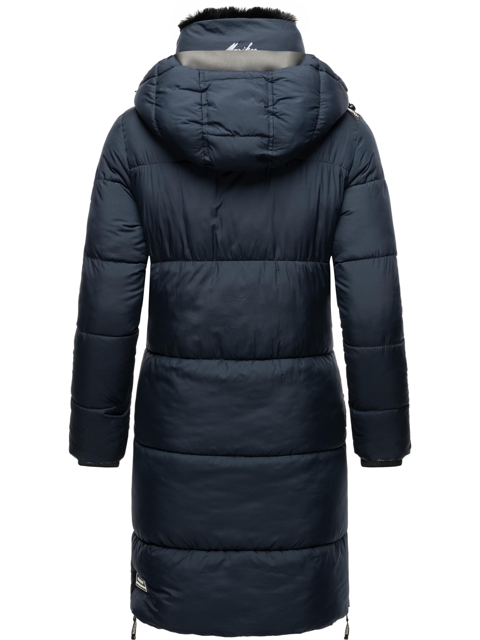 Langer Winter Steppmantel mit Kapuze "Streliziaa" Navy