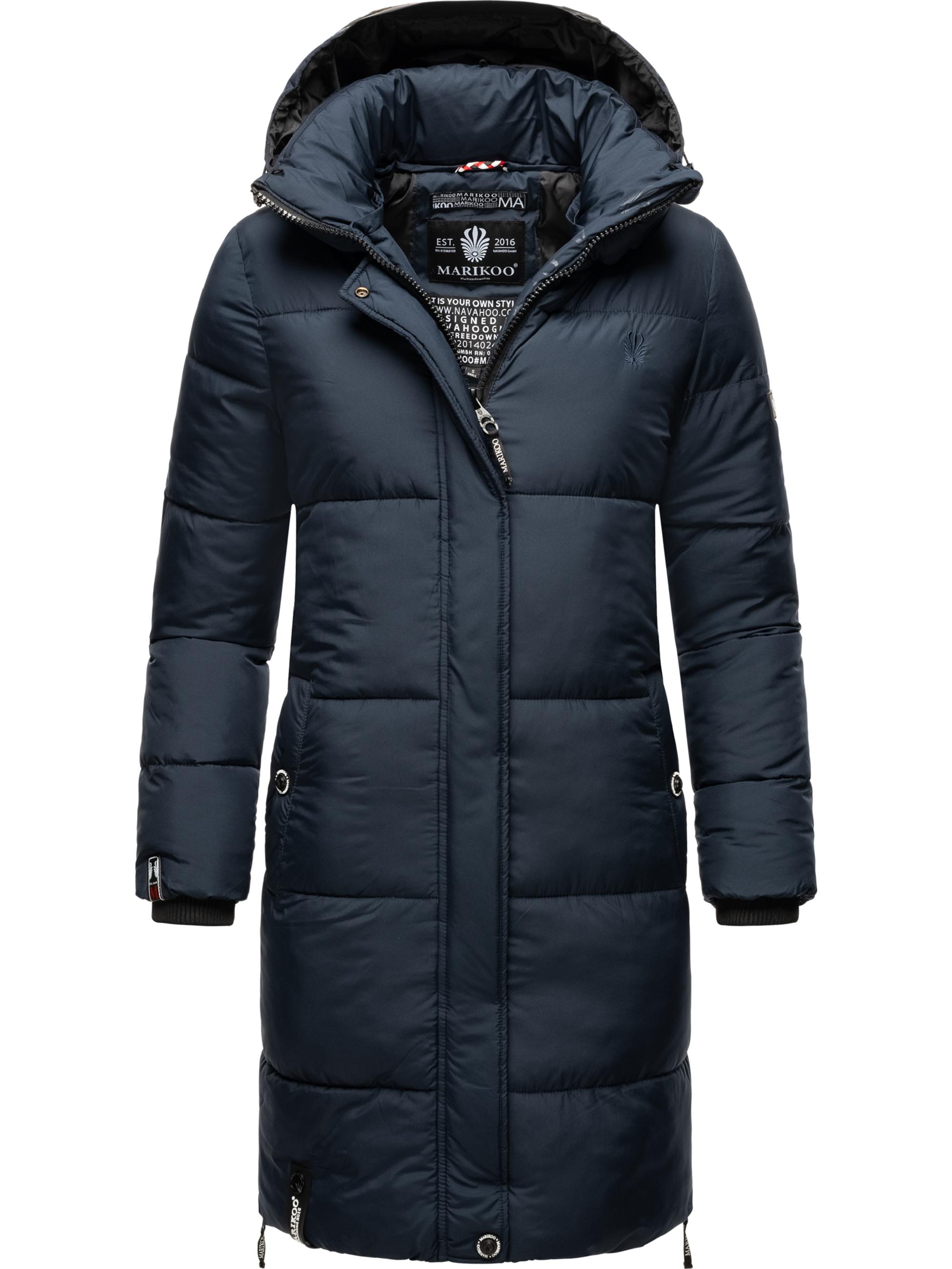 Langer Winter Steppmantel mit Kapuze "Streliziaa" Navy