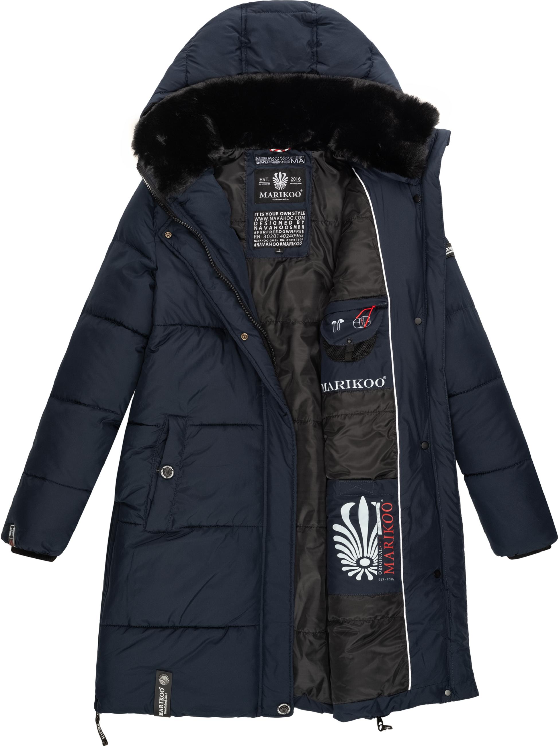 Langer Winter Steppmantel mit Kapuze "Streliziaa" Navy