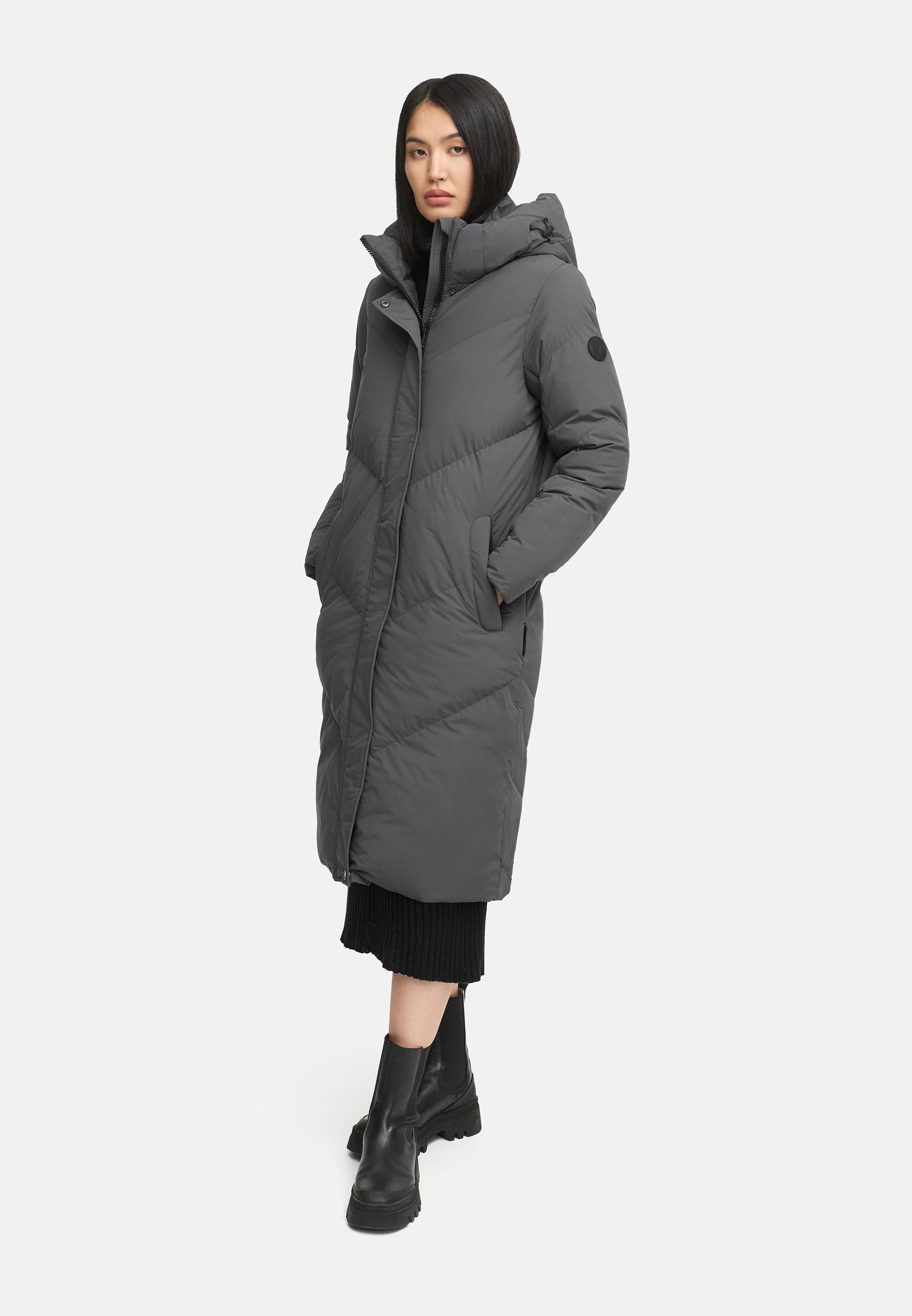 Langer Winter Steppmantel mit abnehmbarer Kapuze "Teonaa 16" Anthracite