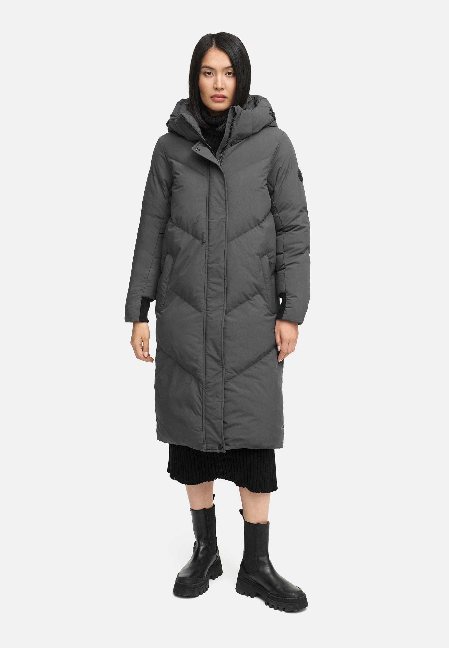 Langer Winter Steppmantel mit abnehmbarer Kapuze "Teonaa 16" Anthracite