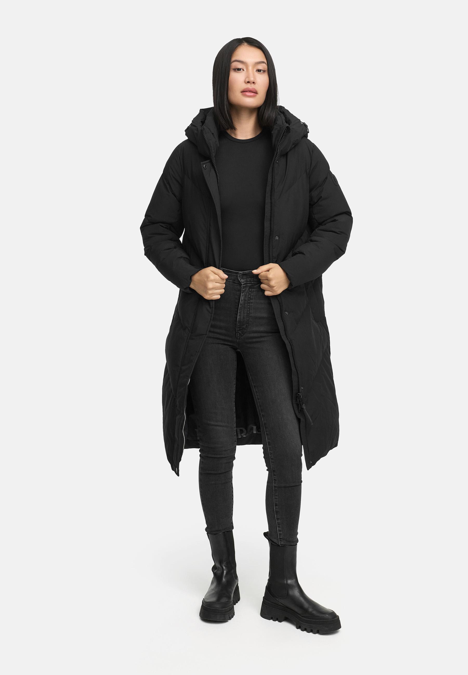 Langer Winter Steppmantel mit abnehmbarer Kapuze "Teonaa 16" Black