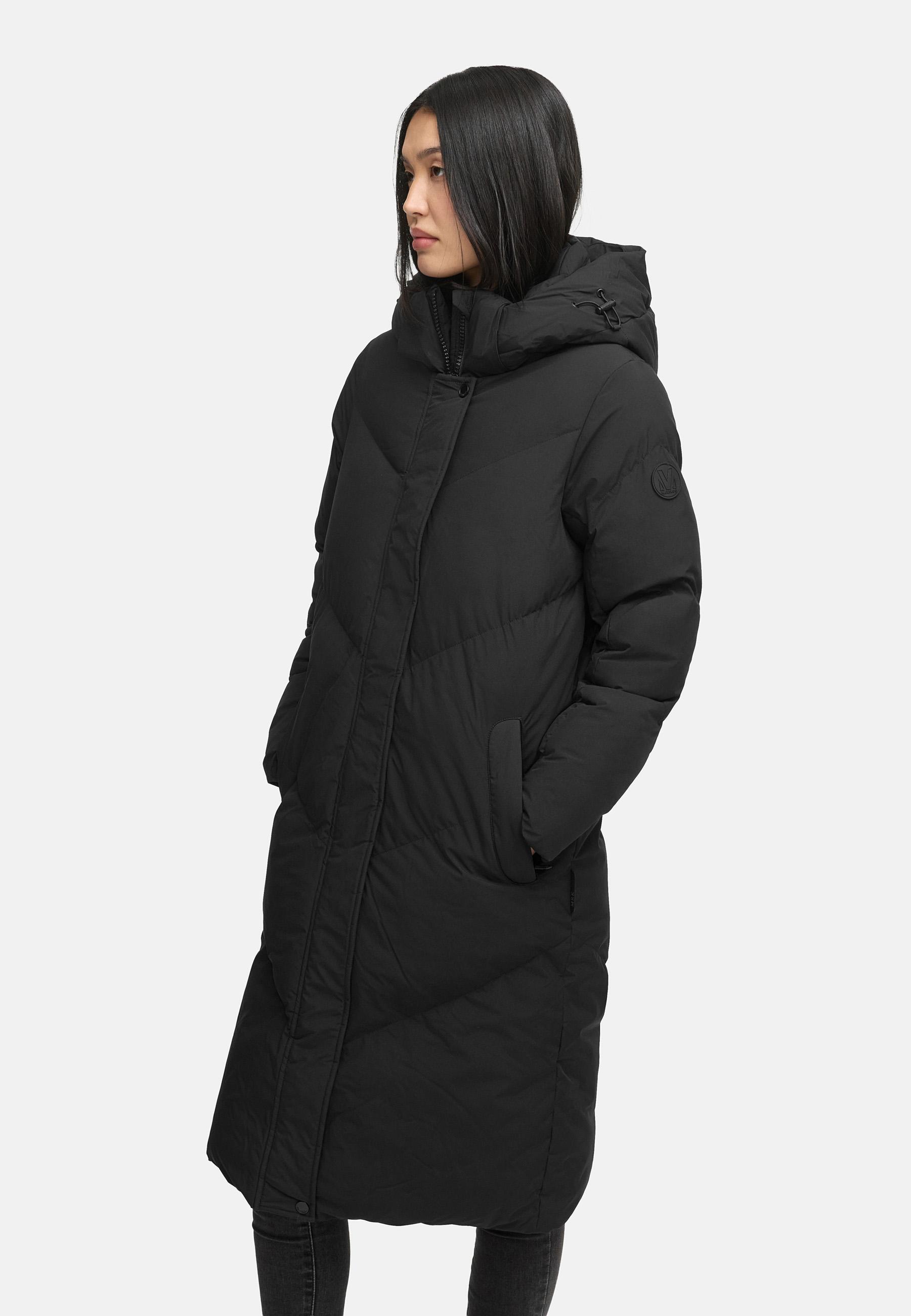 Langer Winter Steppmantel mit abnehmbarer Kapuze "Teonaa 16" Black