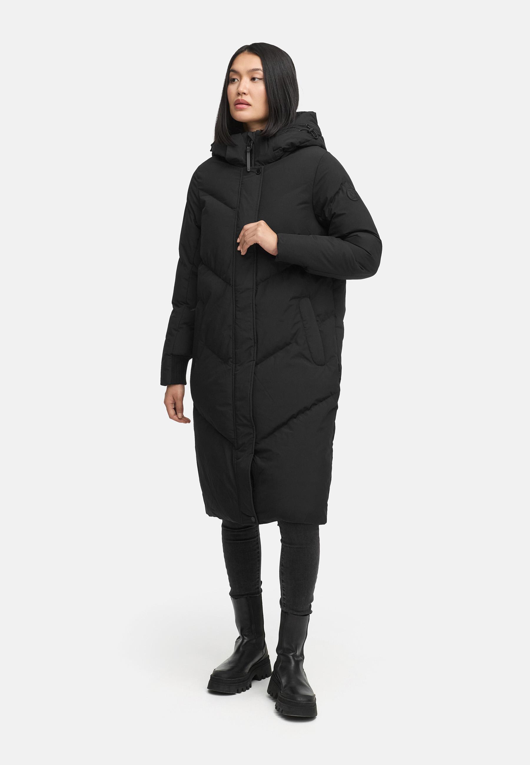 Langer Winter Steppmantel mit abnehmbarer Kapuze "Teonaa 16" Black