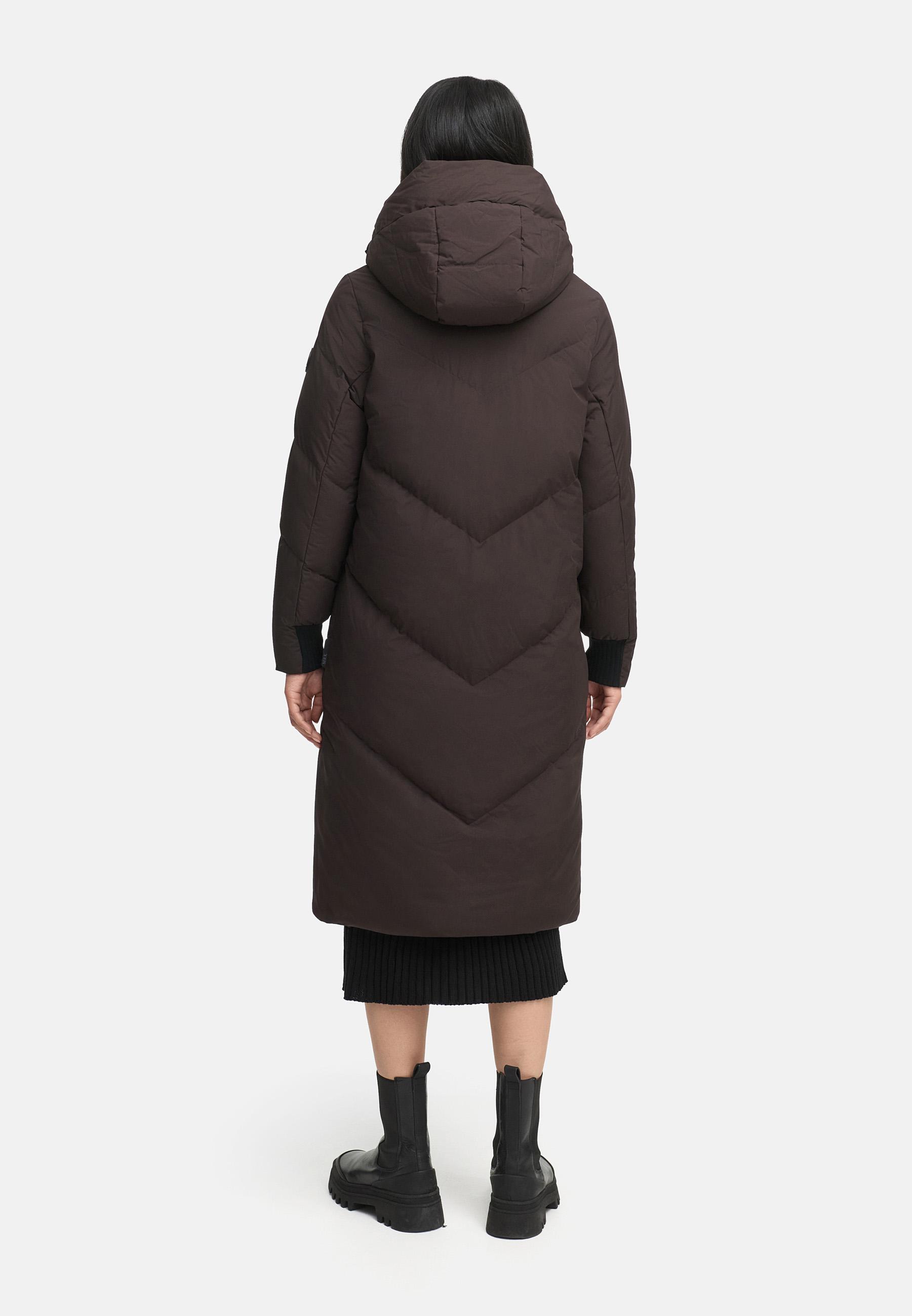 Langer Winter Steppmantel mit abnehmbarer Kapuze "Teonaa 16" Choco