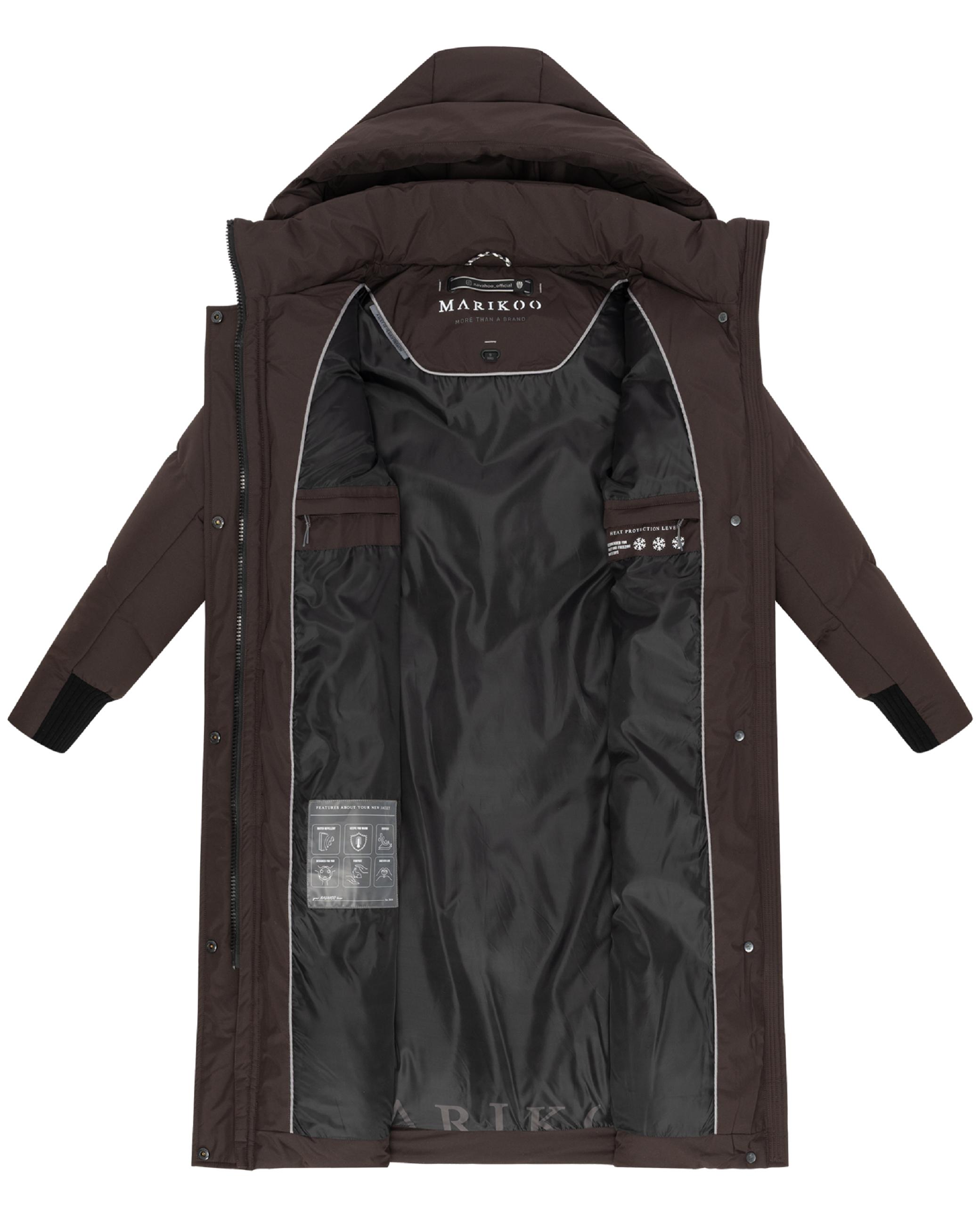 Langer Winter Steppmantel mit abnehmbarer Kapuze "Teonaa 16" Choco