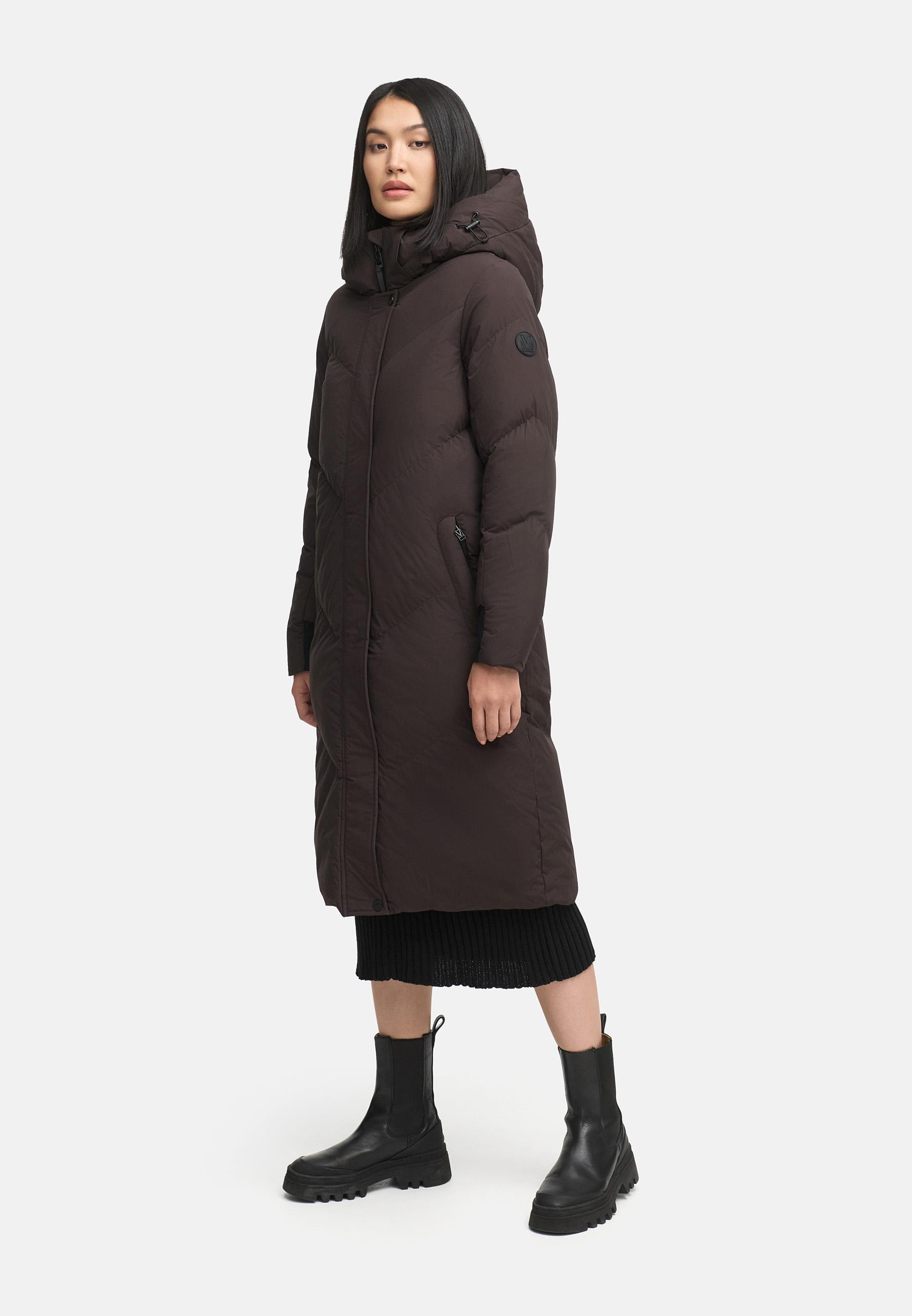 Langer Winter Steppmantel mit abnehmbarer Kapuze "Teonaa 16" Choco