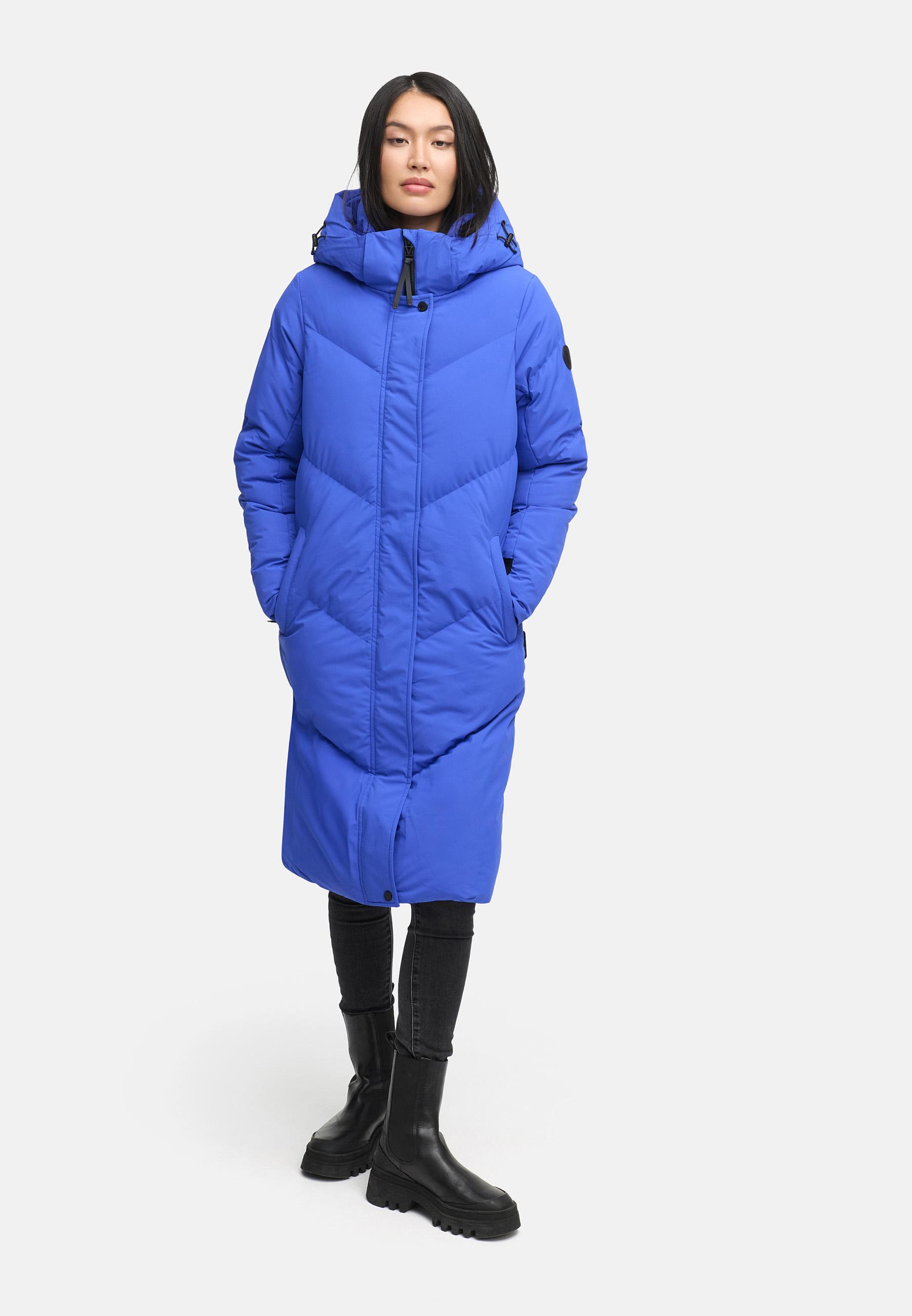 Langer Winter Steppmantel mit abnehmbarer Kapuze "Teonaa 16" Galaxy Blue