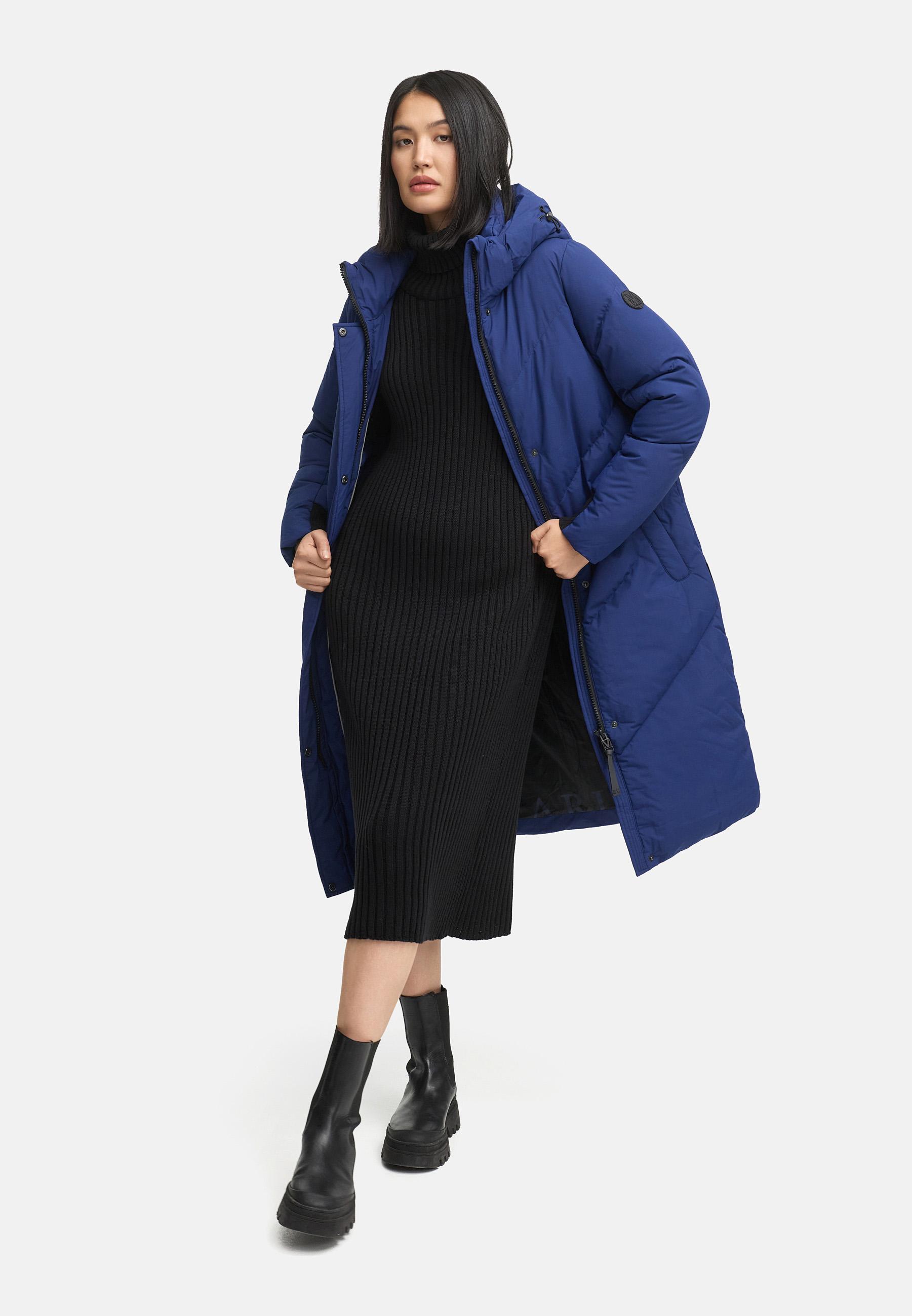 Langer Winter Steppmantel mit abnehmbarer Kapuze "Teonaa 16" Navy