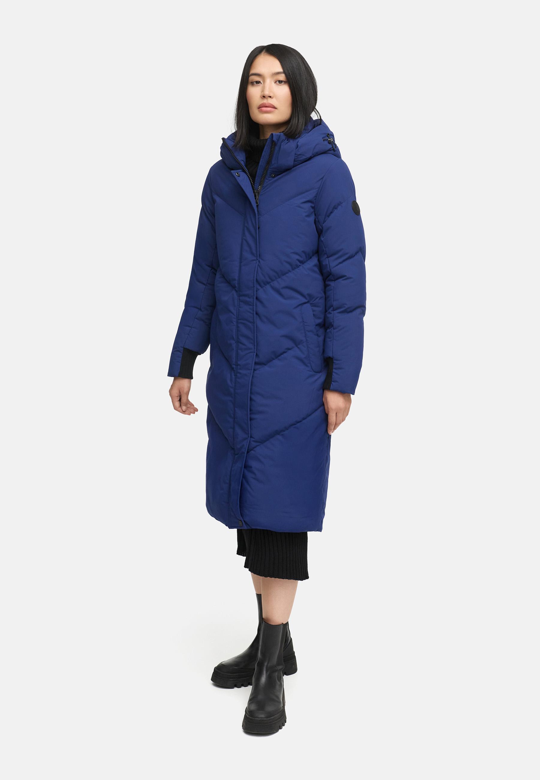 Langer Winter Steppmantel mit abnehmbarer Kapuze "Teonaa 16" Navy