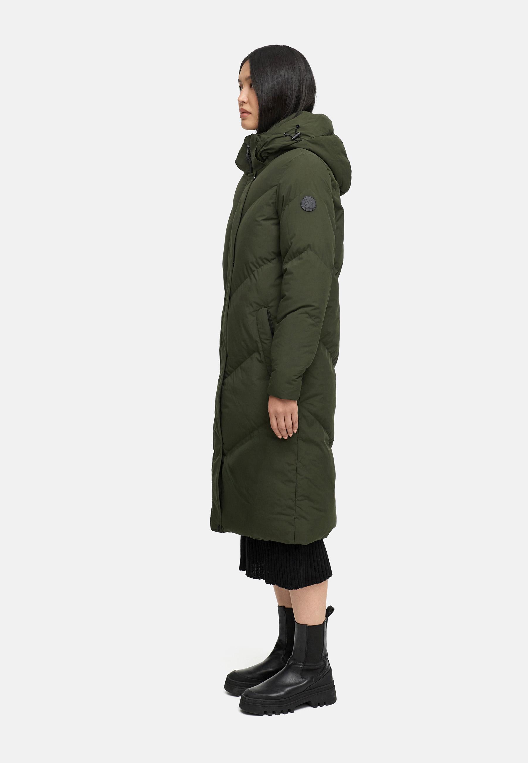 Langer Winter Steppmantel mit abnehmbarer Kapuze "Teonaa 16" Olive